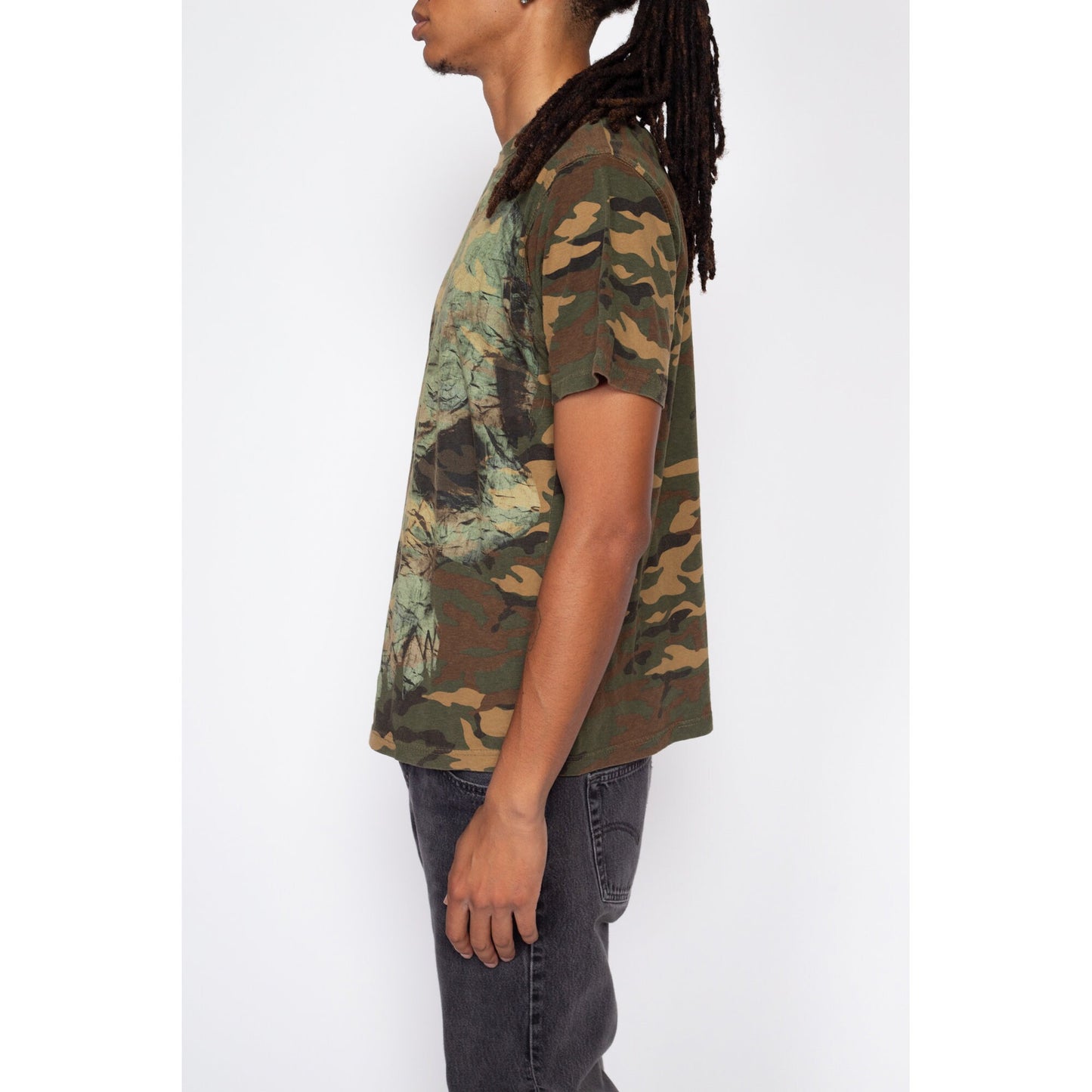 Large Y2K Camo Print Skull T Shirt | Vintage Camouflage Graphic Tee