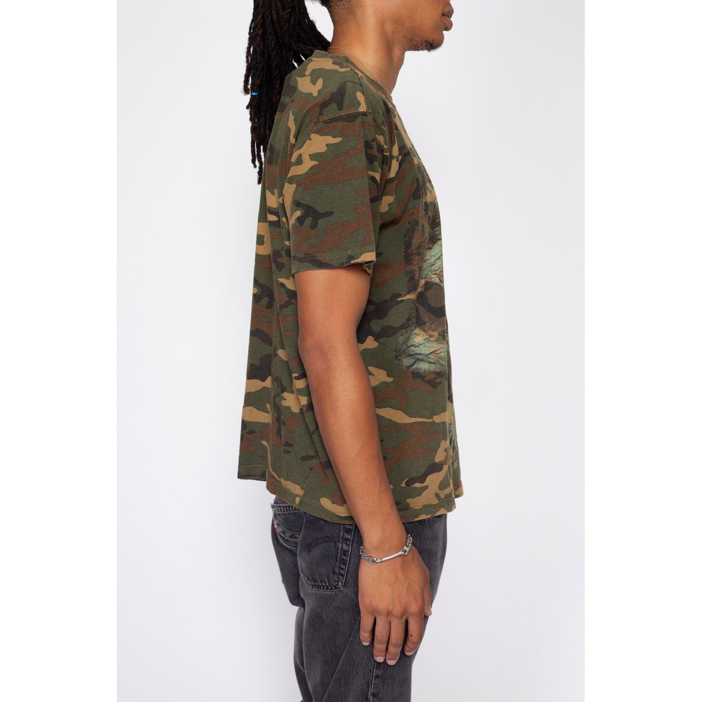 Large Y2K Camo Print Skull T Shirt | Vintage Camouflage Graphic Tee