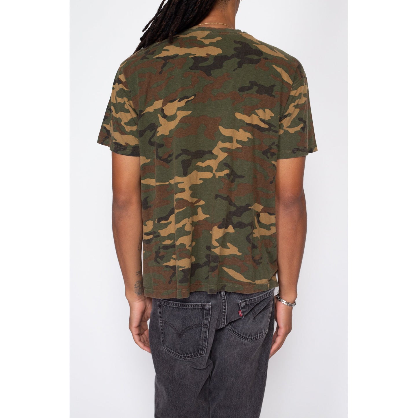 Large Y2K Camo Print Skull T Shirt | Vintage Camouflage Graphic Tee
