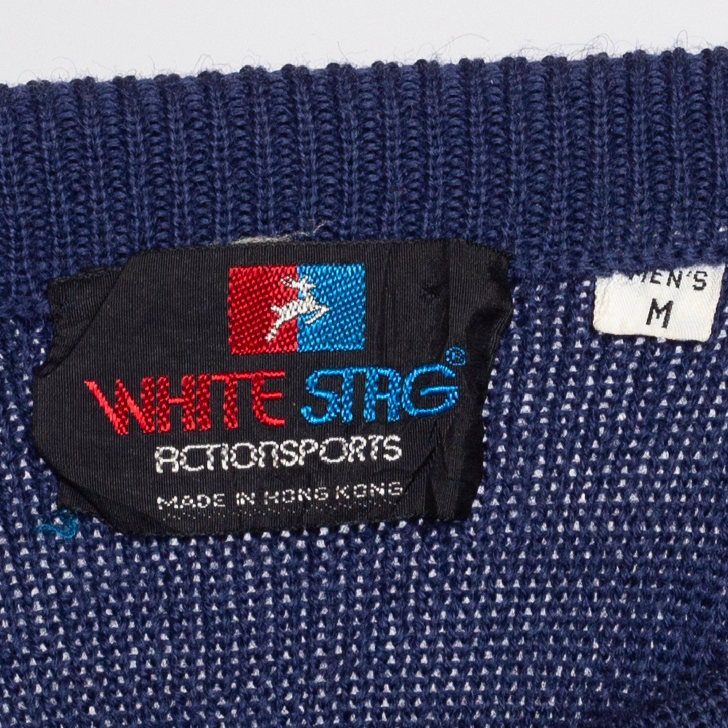 Small 70s 80s White Stag Blue Striped Ski Sweater | Vintage Fitted Acrylic Wool Blend Pullover