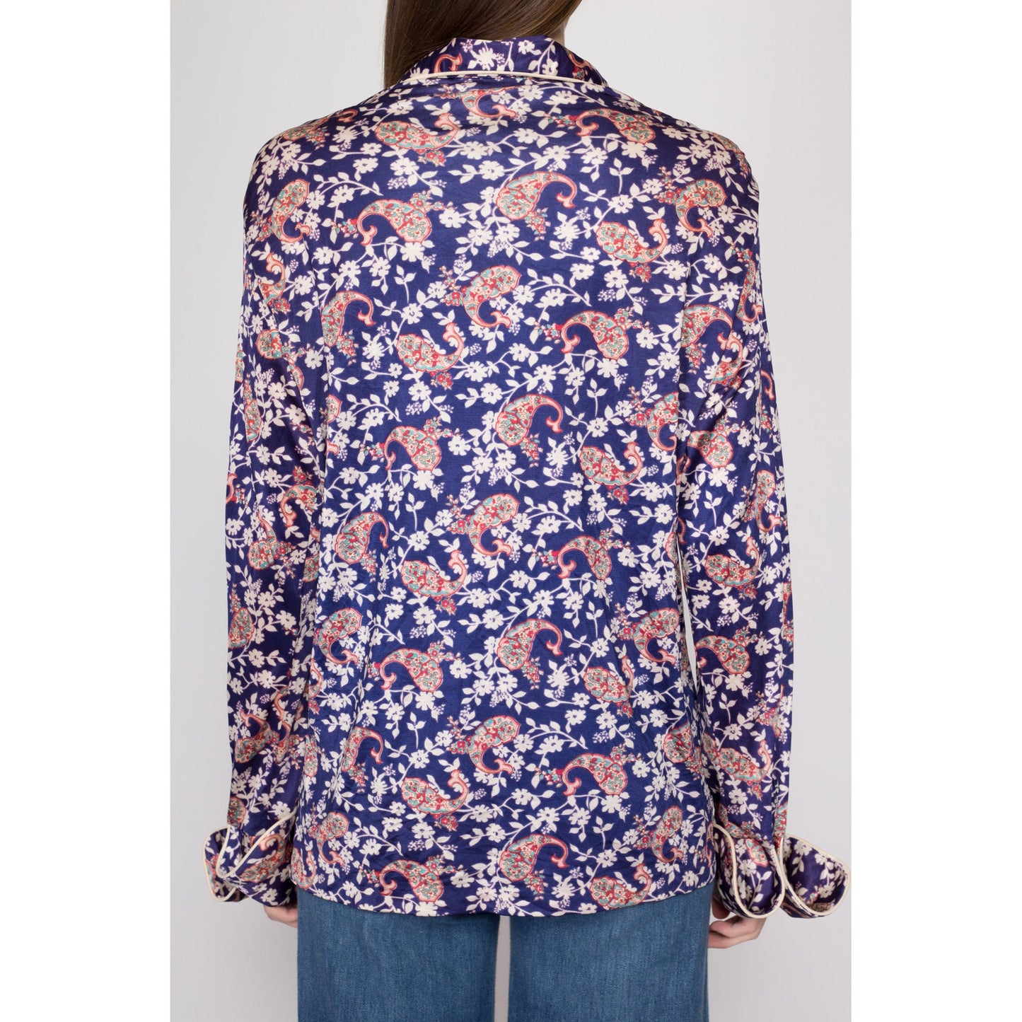 70s Mr. Jan Purple Floral Satin Shirt | Boho Vintage Loungewear Disco Pajama Top