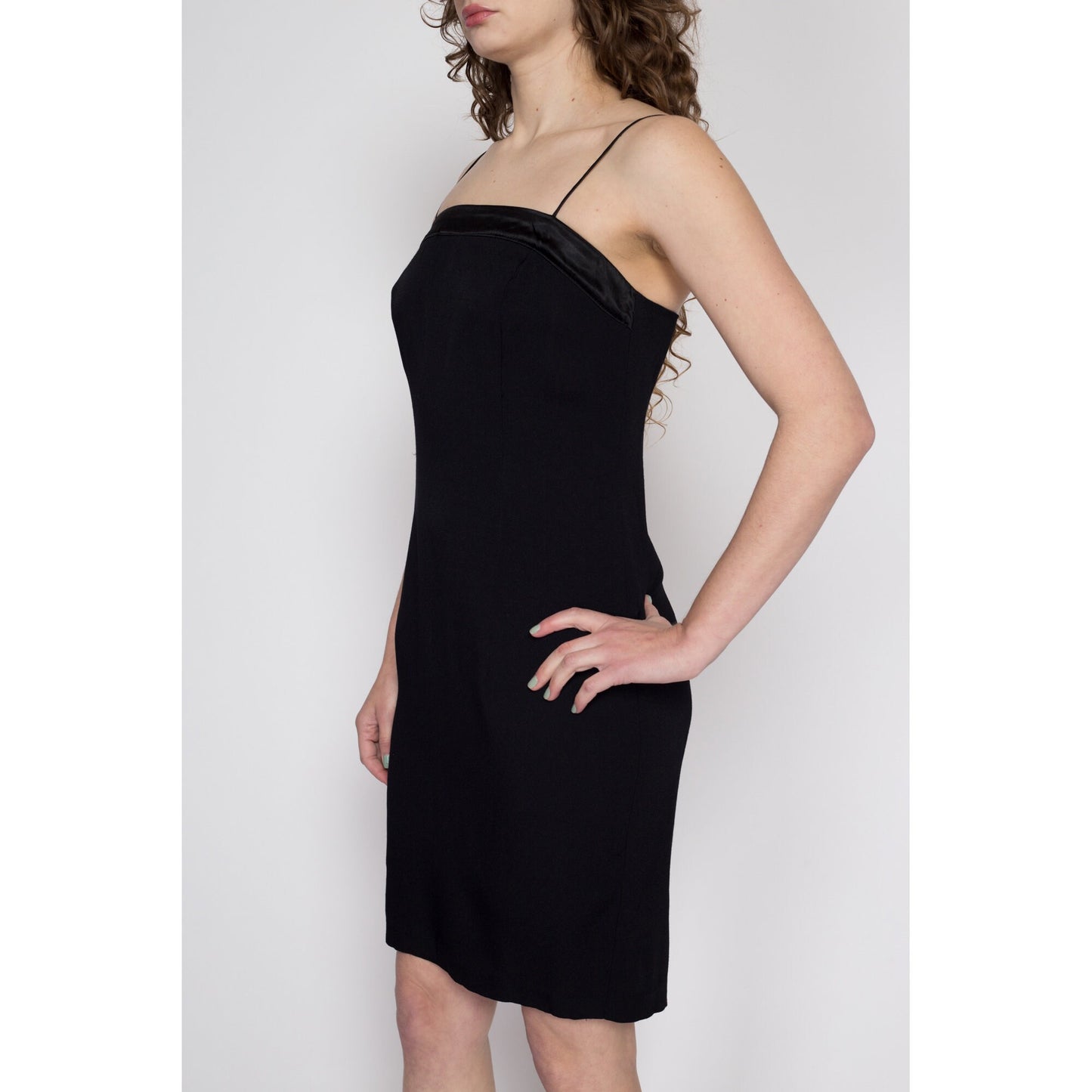 Medium 90s Square Neck Little Black Dress Petite | Vintage A Line Spaghetti Strap Mini Party Dress