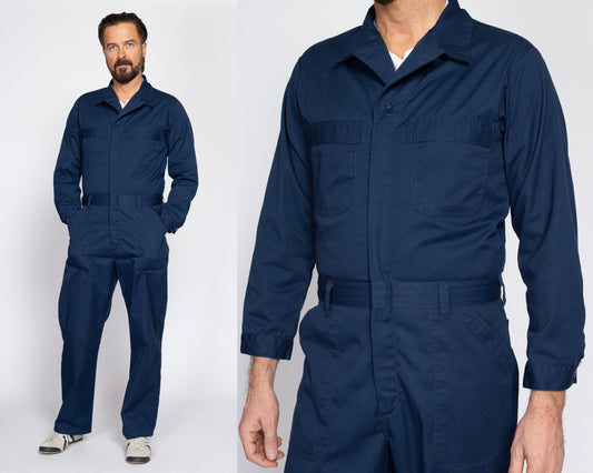40R Vintage Navy Blue Workwear Coveralls Medium | 90s Y2K Men's Mechanics Boiler Suit Uniform Jumpsuit