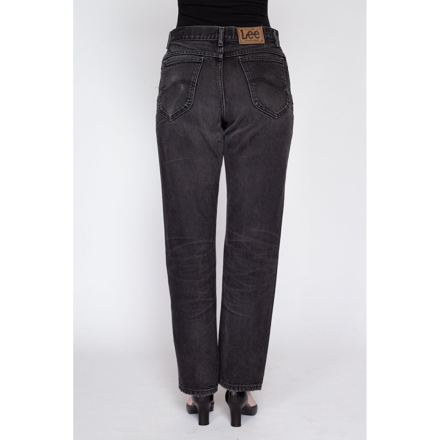 31" Waist 90s Lee Faded Black Unisex Jeans | Vintage Made In USA Cotton Denim Tapered Leg Boyfriend Jeans