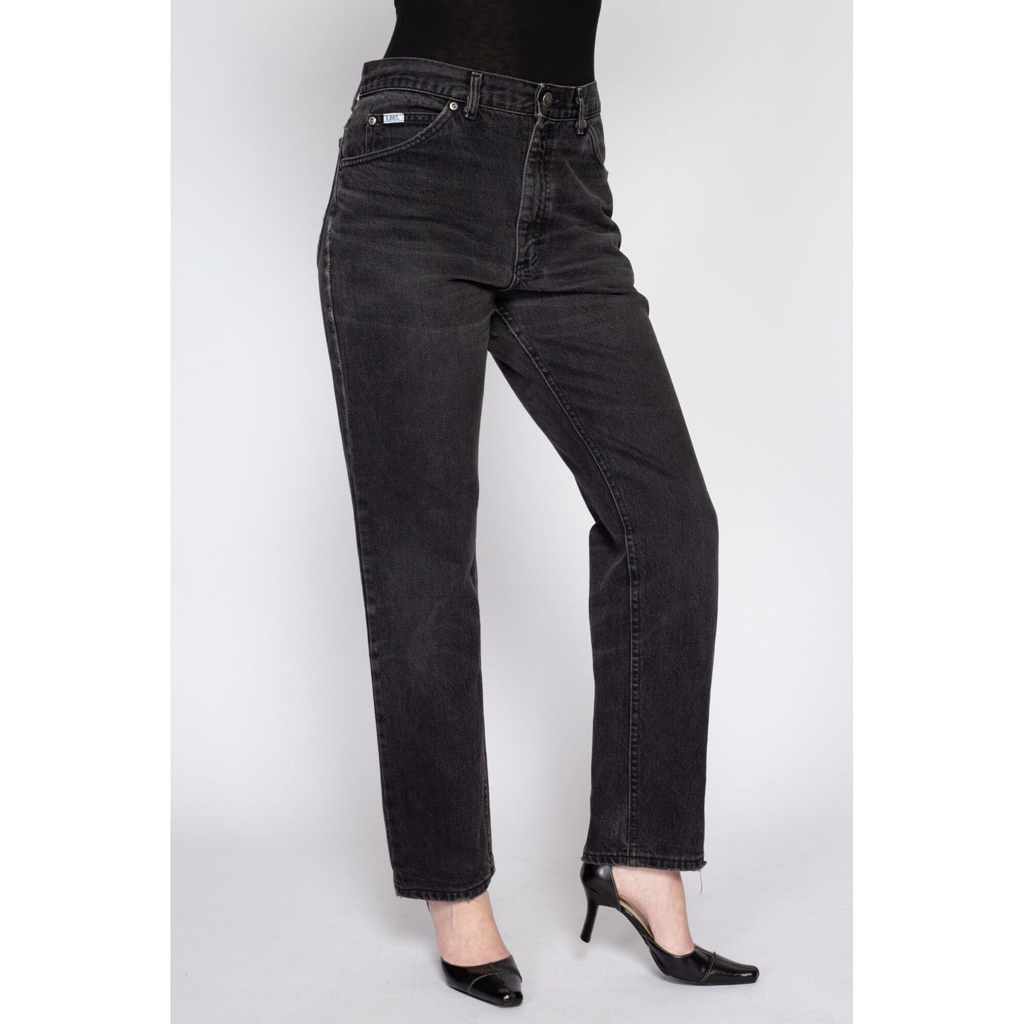 31" Waist 90s Lee Faded Black Unisex Jeans | Vintage Made In USA Cotton Denim Tapered Leg Boyfriend Jeans