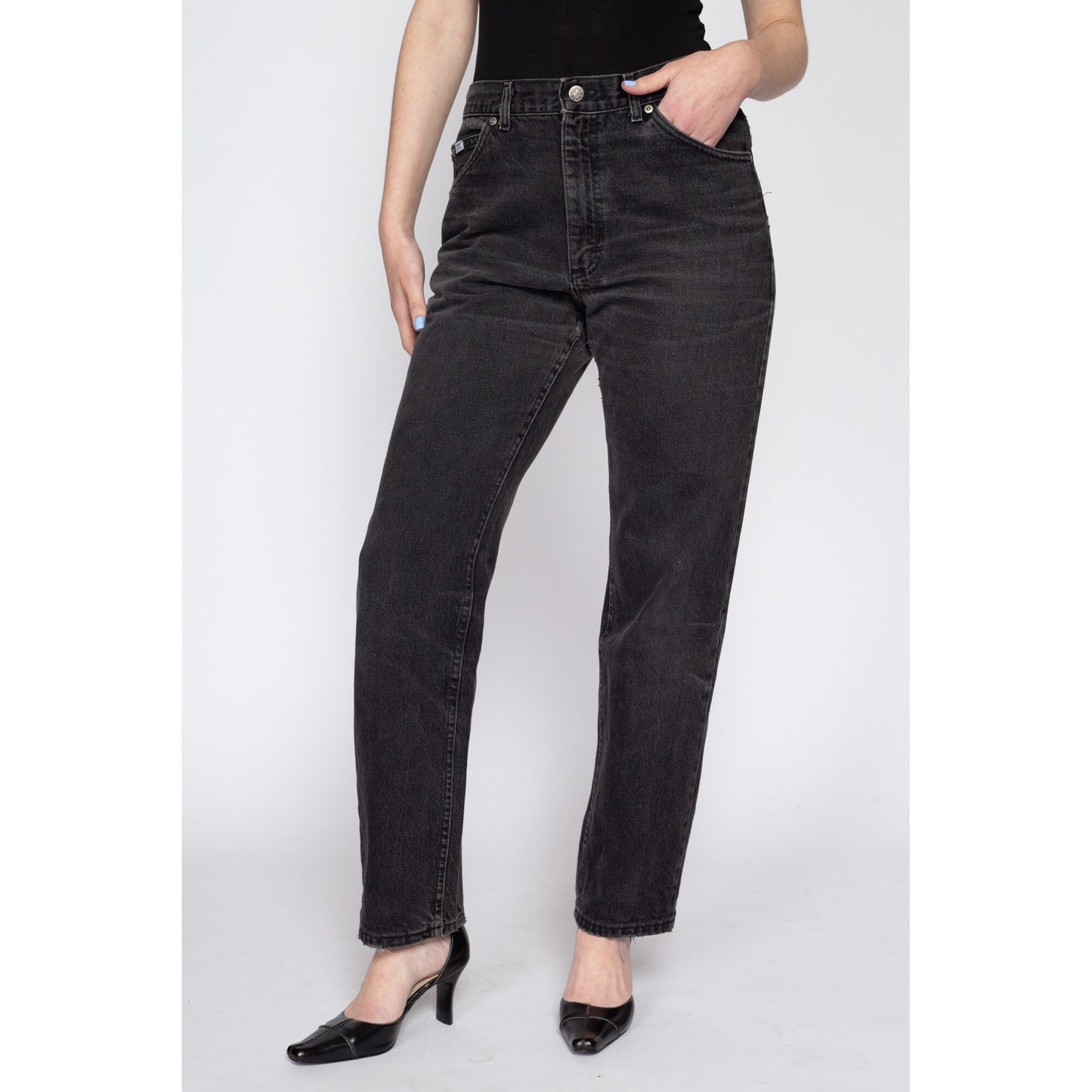 31" Waist 90s Lee Faded Black Unisex Jeans | Vintage Made In USA Cotton Denim Tapered Leg Boyfriend Jeans