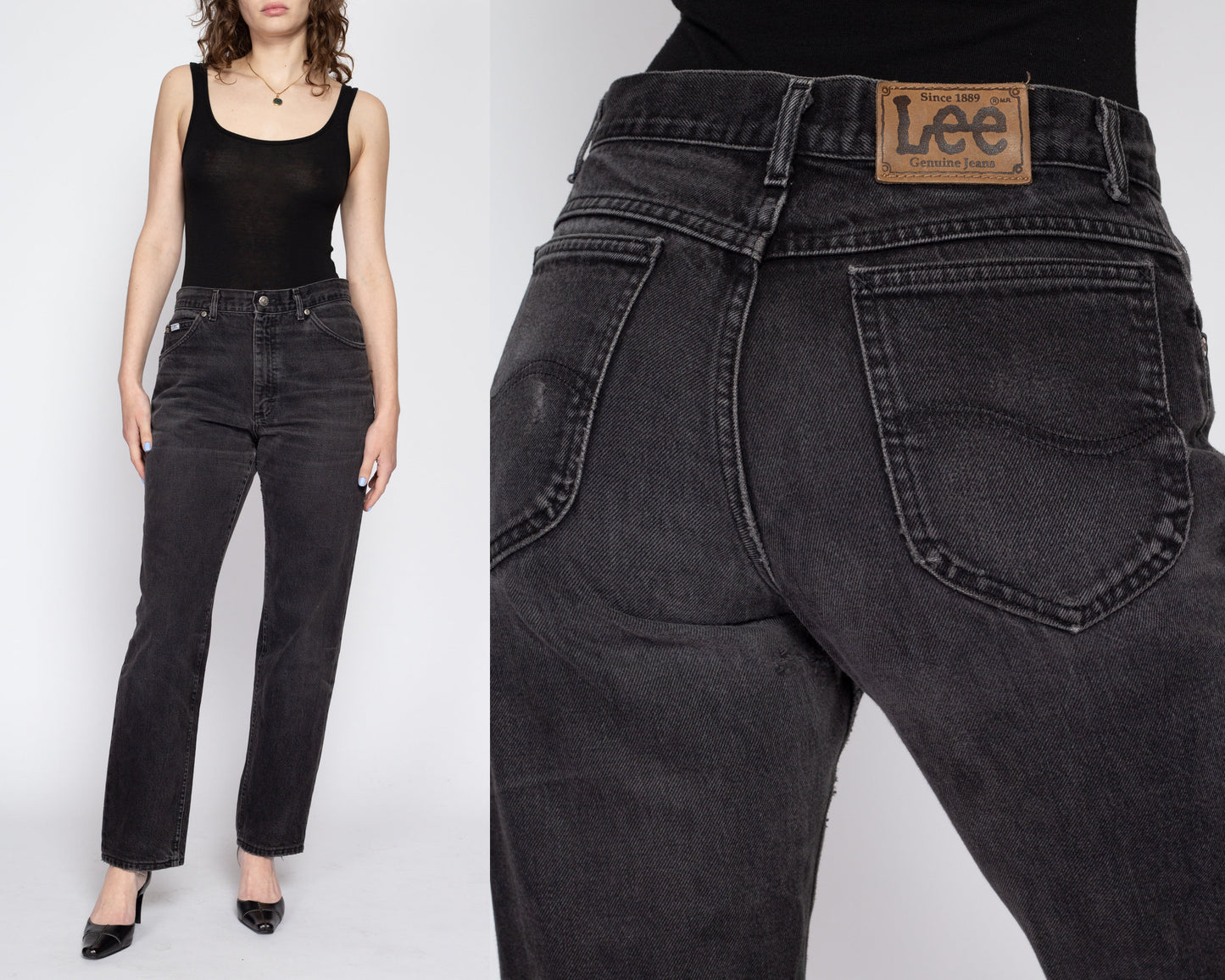31" Waist 90s Lee Faded Black Unisex Jeans | Vintage Made In USA Cotton Denim Tapered Leg Boyfriend Jeans