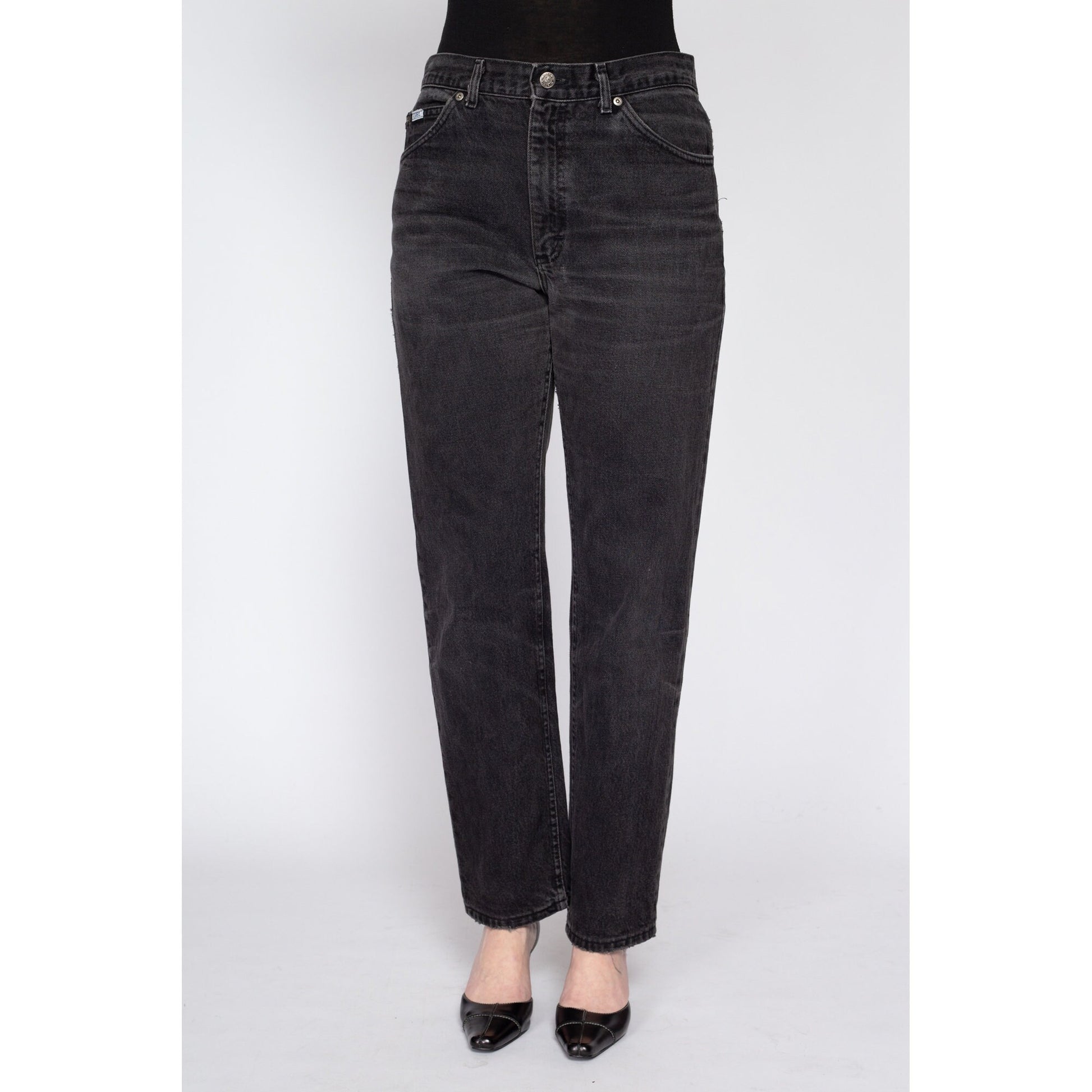 31" Waist 90s Lee Faded Black Unisex Jeans | Vintage Made In USA Cotton Denim Tapered Leg Boyfriend Jeans