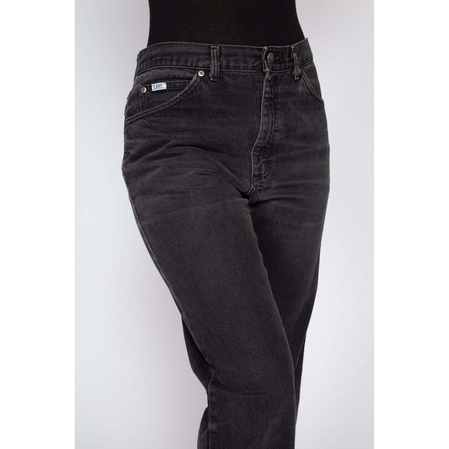 31" Waist 90s Lee Faded Black Unisex Jeans | Vintage Made In USA Cotton Denim Tapered Leg Boyfriend Jeans