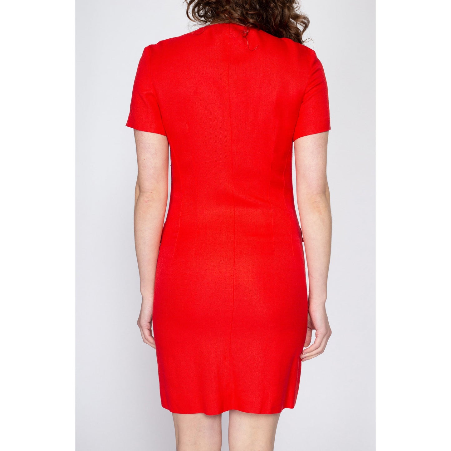 Small 90s Louis Feraud Red Mini Dress | Vintage Button Up Short Sleeve Secretary Dress