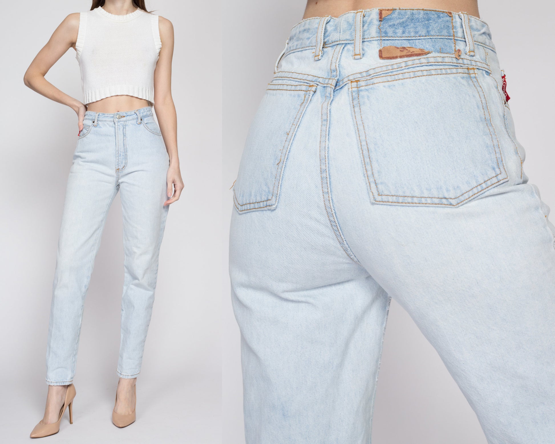 Small 90s Bongo High Waisted Light Wash Jeans 26.5" | Vintage Faded Denim Tapered Leg Mom Jeans