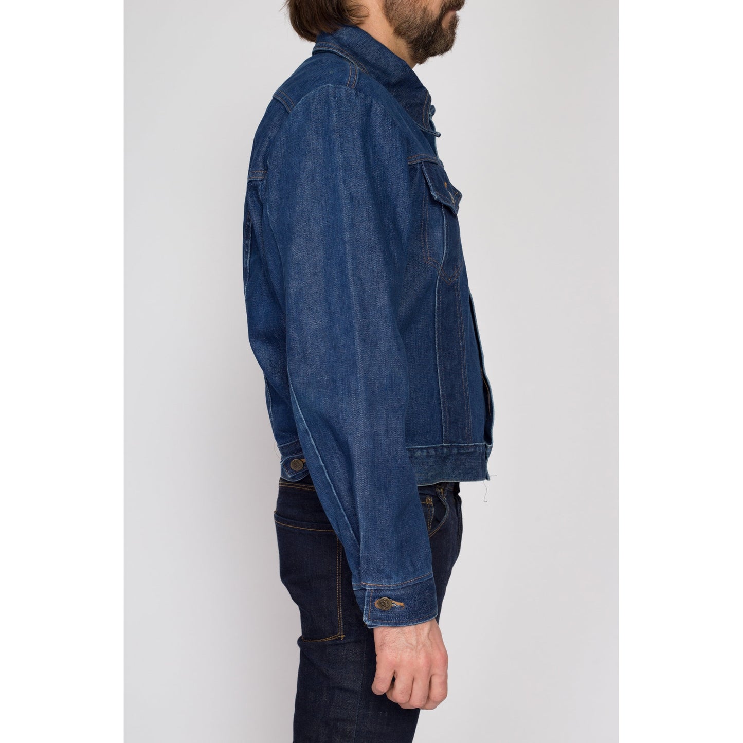 Large 70s Do-Nothing Sedgefield Jean Jacket | Vintage Dark Wash Denim Cropped Trucker Jacket
