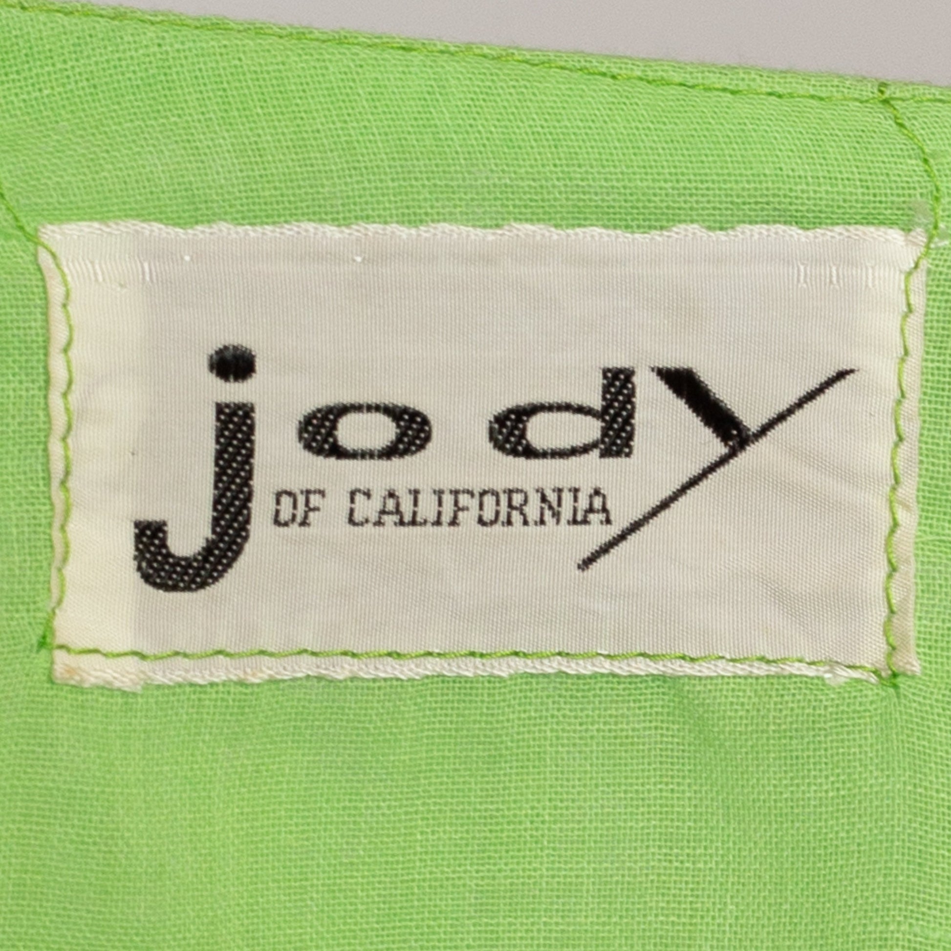 Small 60s Jody California Daisy Mini Dress | Vintage Bright Green Sleeveless Floral A Line Dress