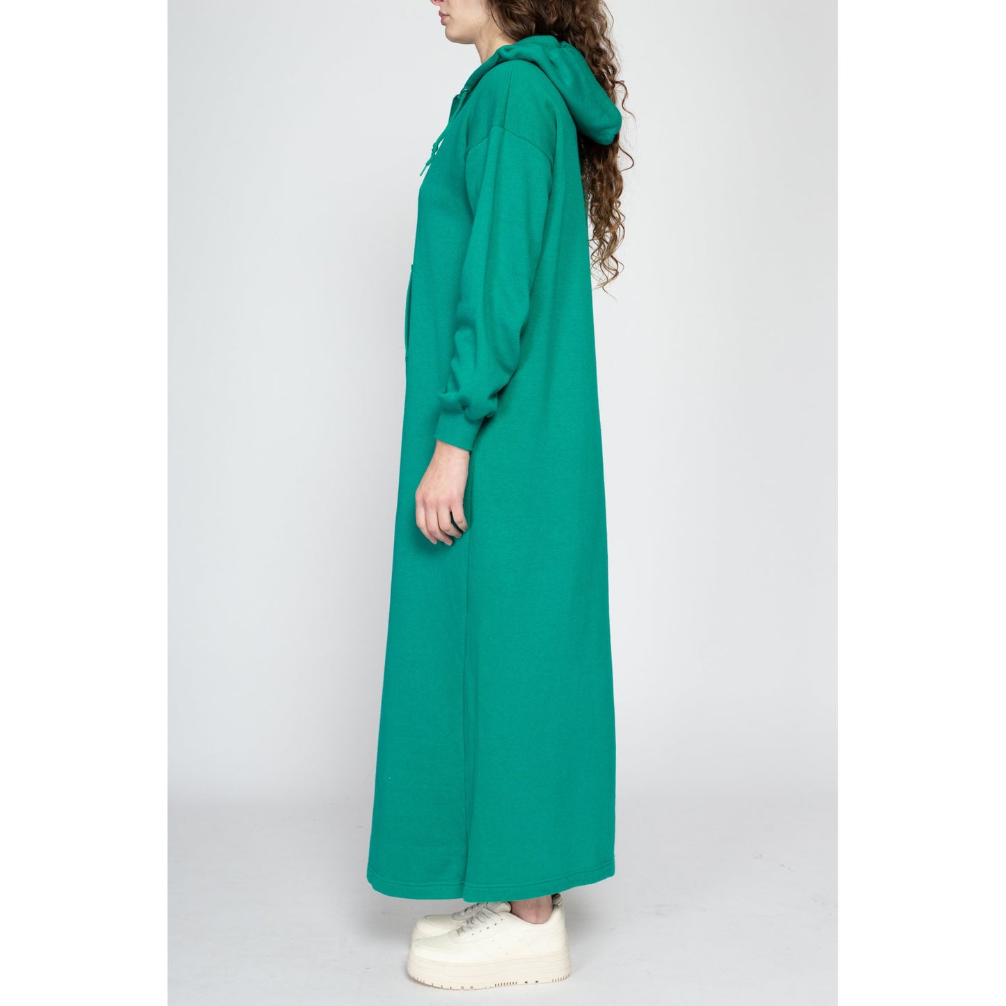 Medium 80s Teal Hooded Sweatshirt Dress | Vintage Half Zip Up Soft Slouchy Hoodie Maxi Dress