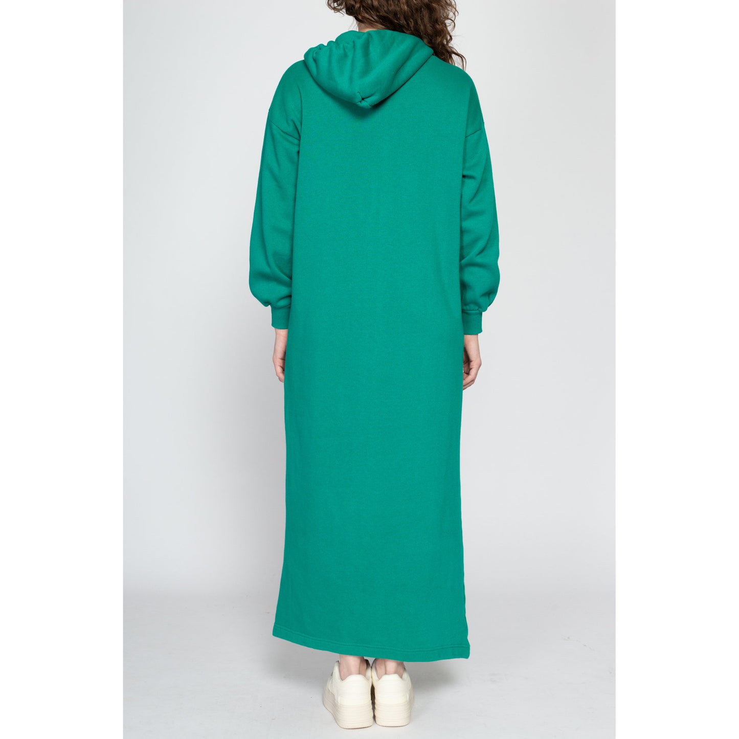 Medium 80s Teal Hooded Sweatshirt Dress | Vintage Half Zip Up Soft Slouchy Hoodie Maxi Dress