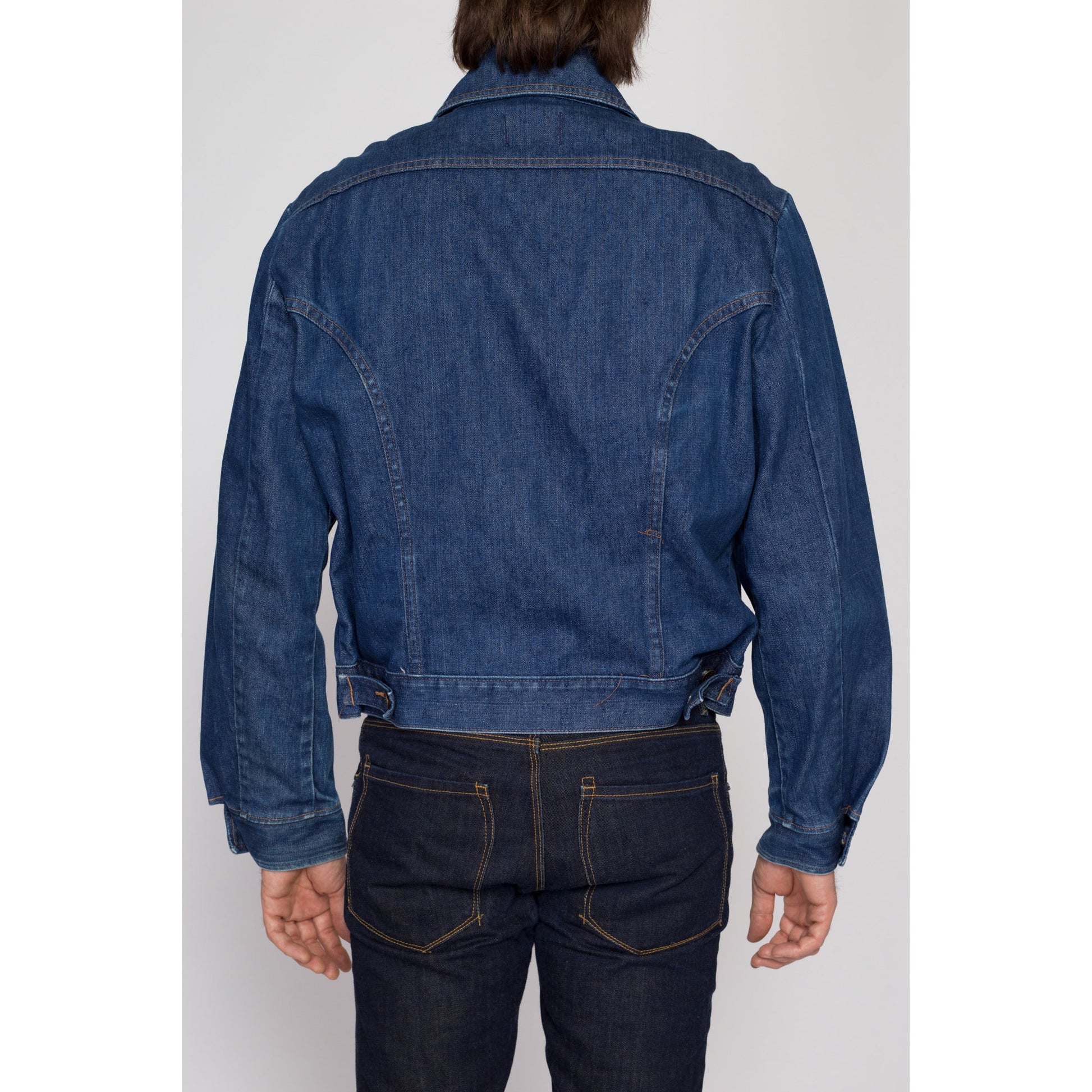 Large 70s Do-Nothing Sedgefield Jean Jacket | Vintage Dark Wash Denim Cropped Trucker Jacket