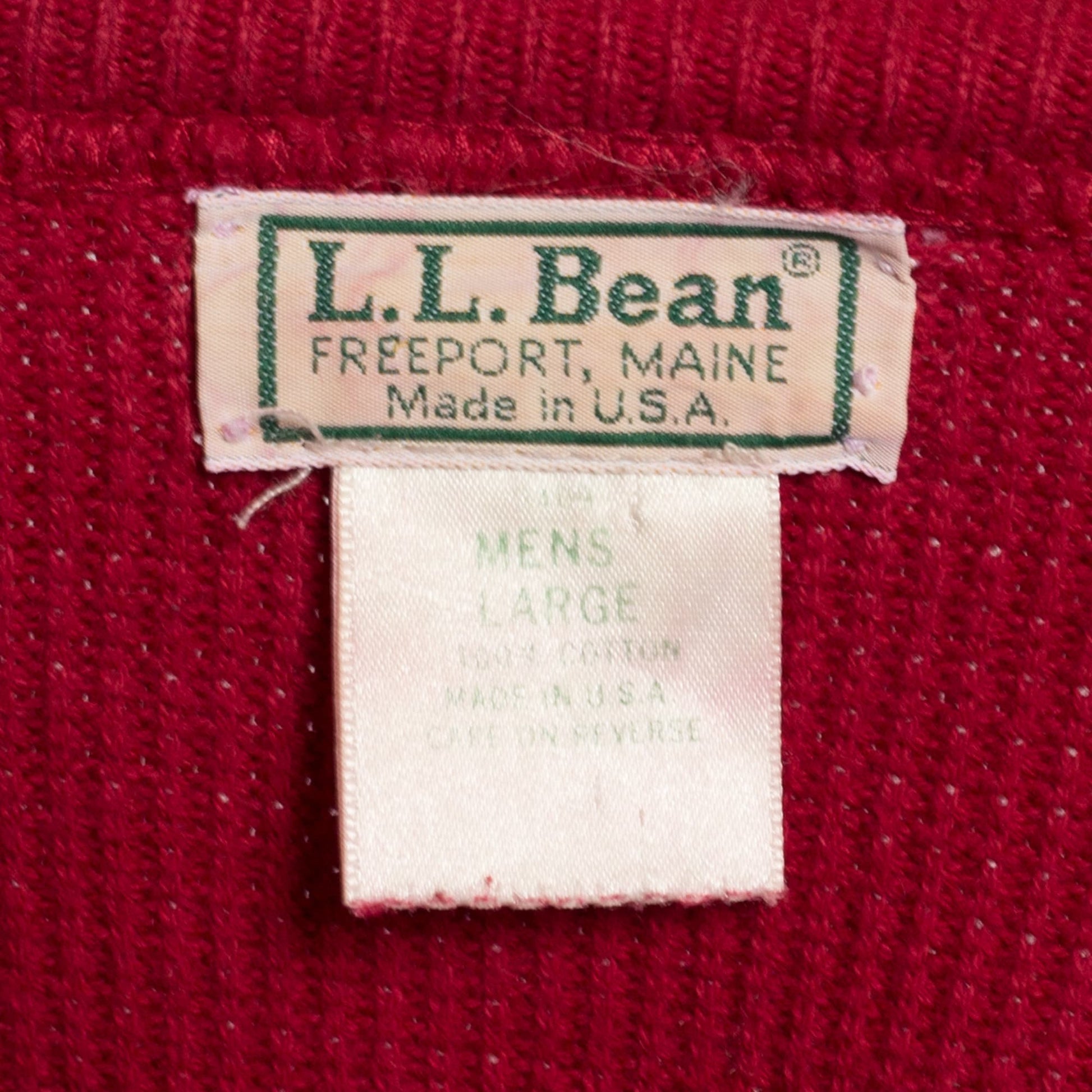 Large 80s L.L. Bean Red Knit Henley Sweater | Vintage Button Up Long Sleeve Cotton Pullover