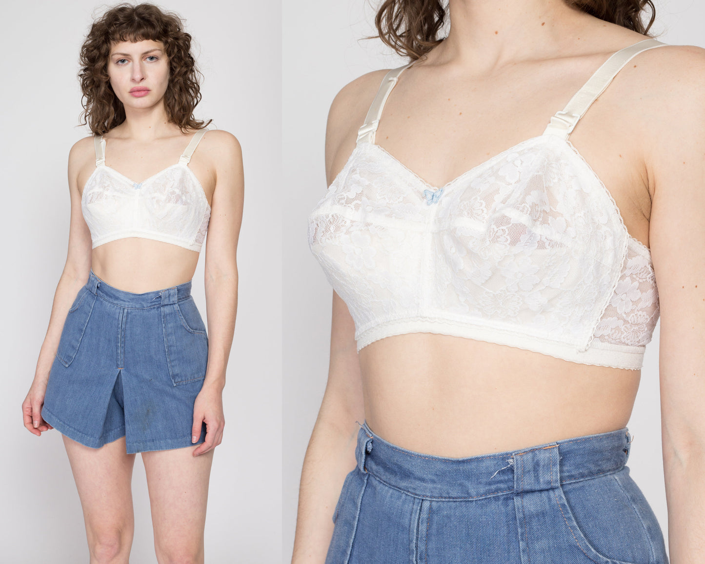 34D 70s Sheer White Floral Lace Nursing Bra | Retro Vintage Sheer Lingerie