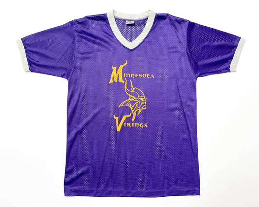 Medium 90s Minnesota Vikings NFL Jersey Shirt | Vintage Purple Mesh Football Athletic V Neck Ringer Tee