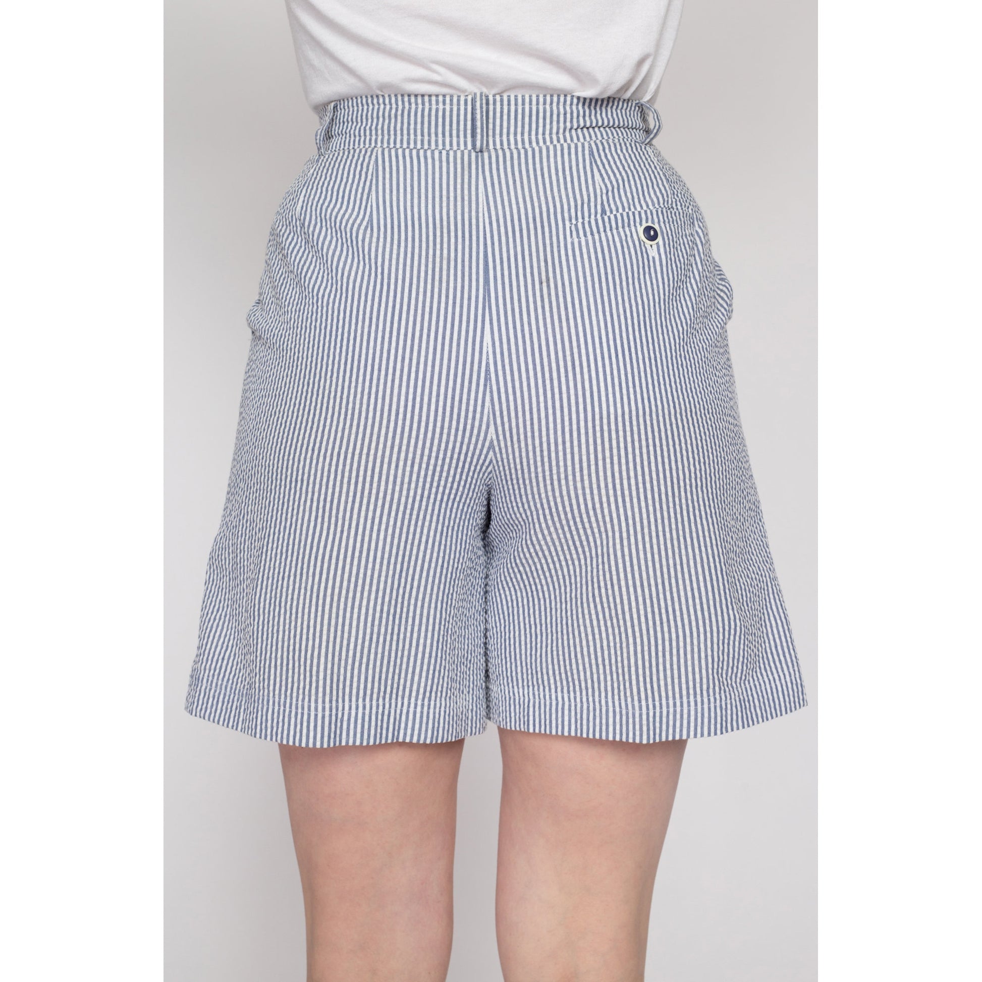 Small Y2K Seersucker Shorts & Blazer Matching Set | Vintage Preppy Blue White Striped Summer Two Piece Outfit