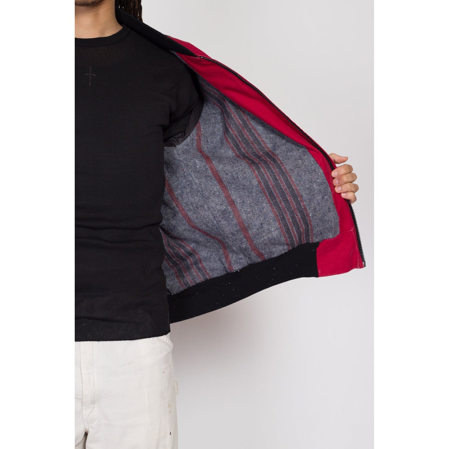 Large 90s Red Southwestern Blanket Lined Bomber Jacket | Vintage Oversized Canvas Aztec Trim Coat