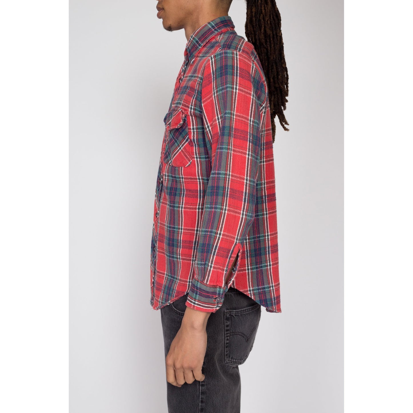 Medium 80s Kingsport Red Plaid Flannel Shirt l | Vintage Grunge Button Up Long Sleeve Collared Top