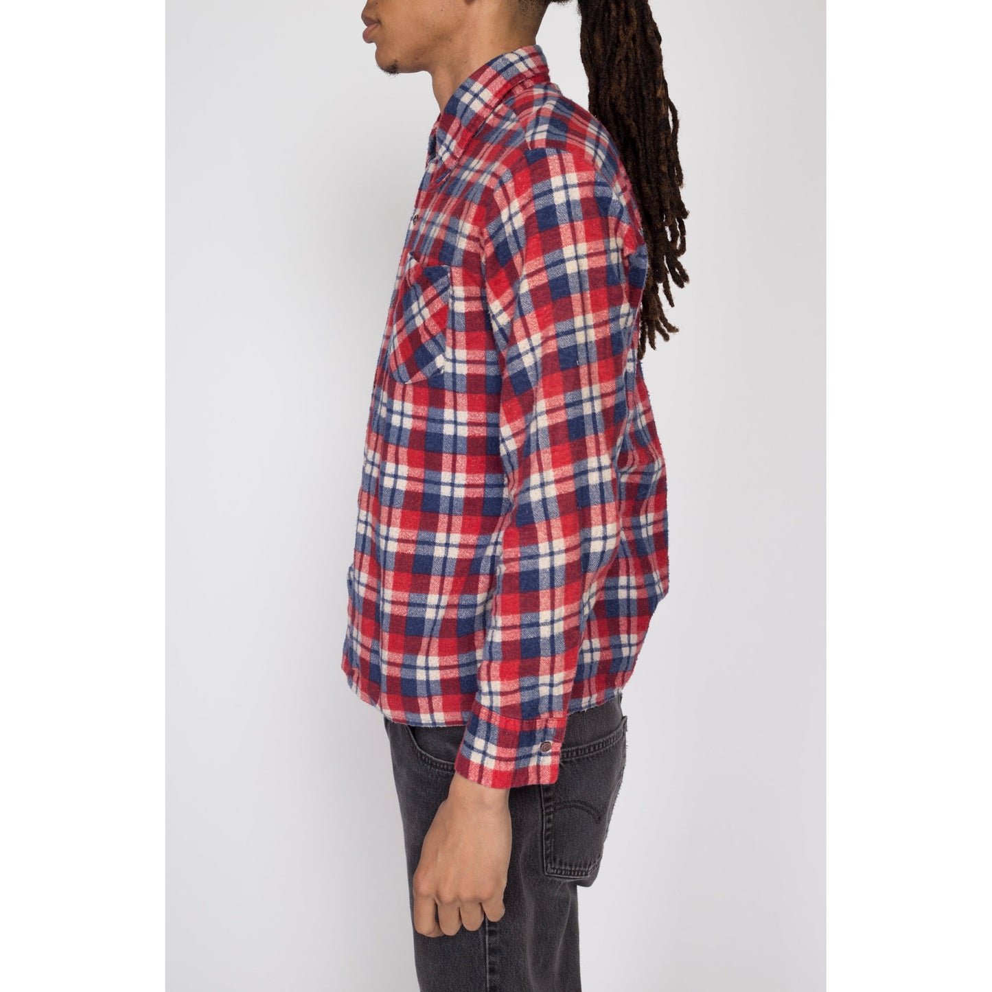 Medium 80s Red & Blue Plaid Flannel Shirt l | Vintage Grunge Button Up Long Sleeve Collared Top