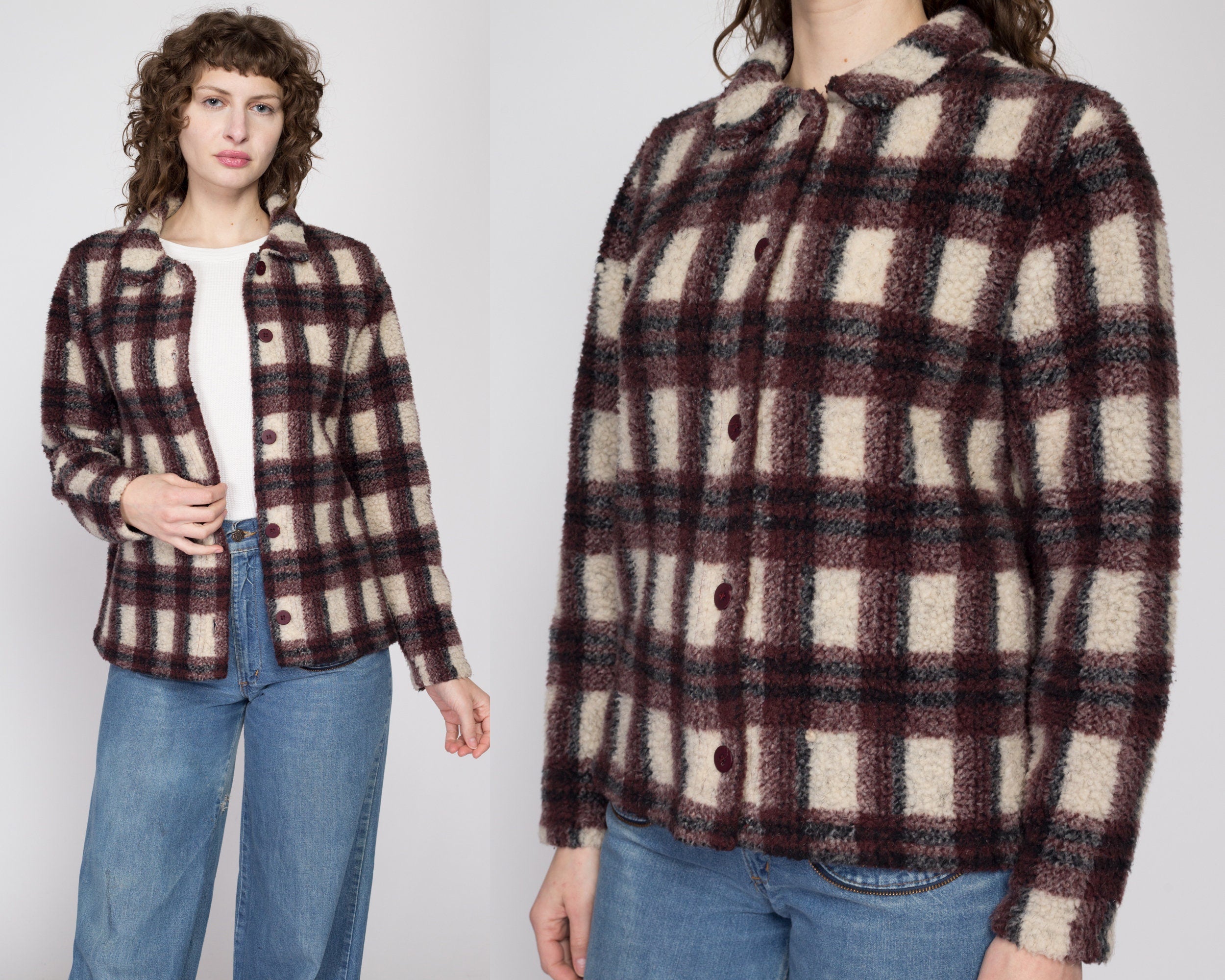 Medium 90s Plaid Fleece Button Up Sweater