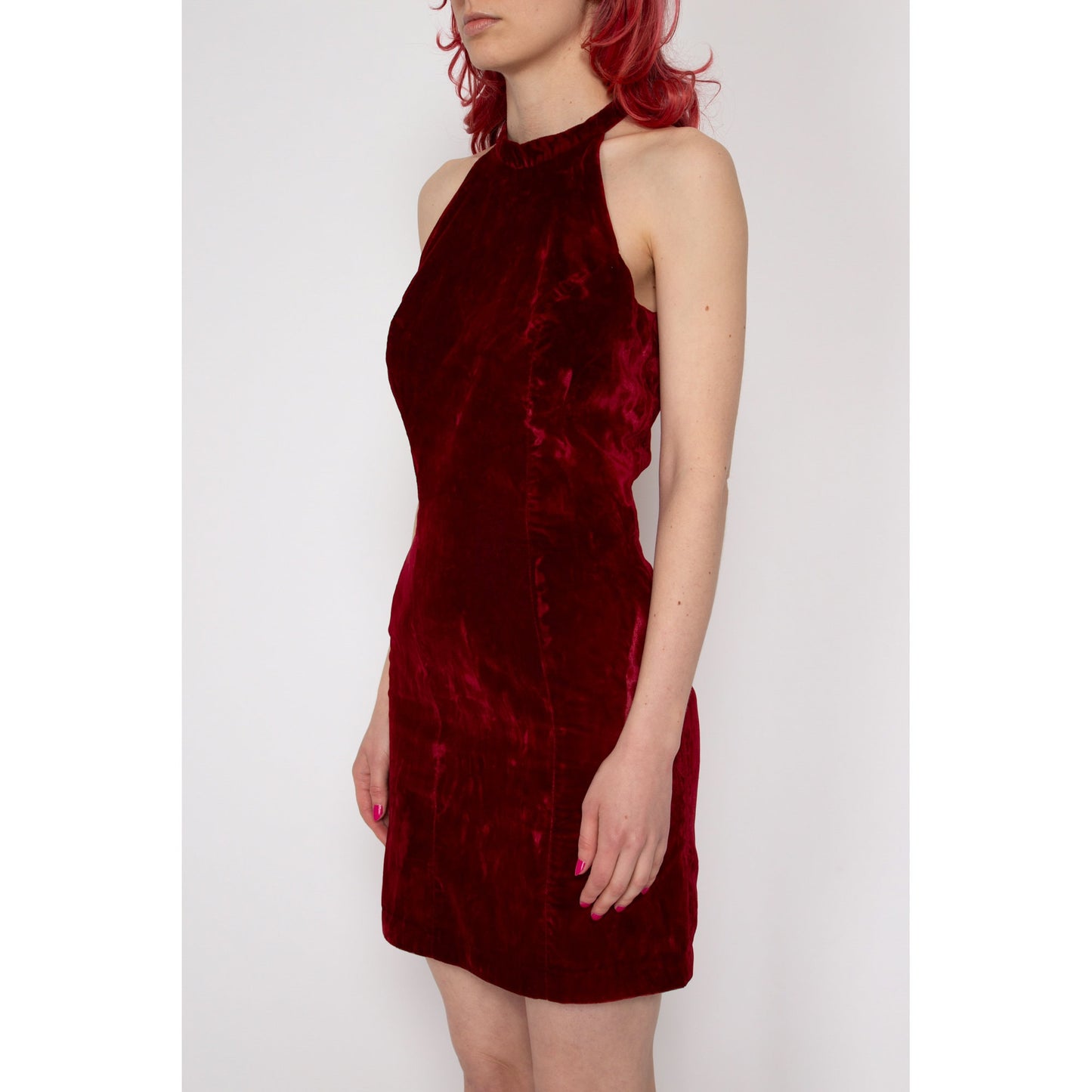 XS 90s Wine Red Velvet Racerback Mini Dress | Vintage Sleeveless A Line Party Dress
