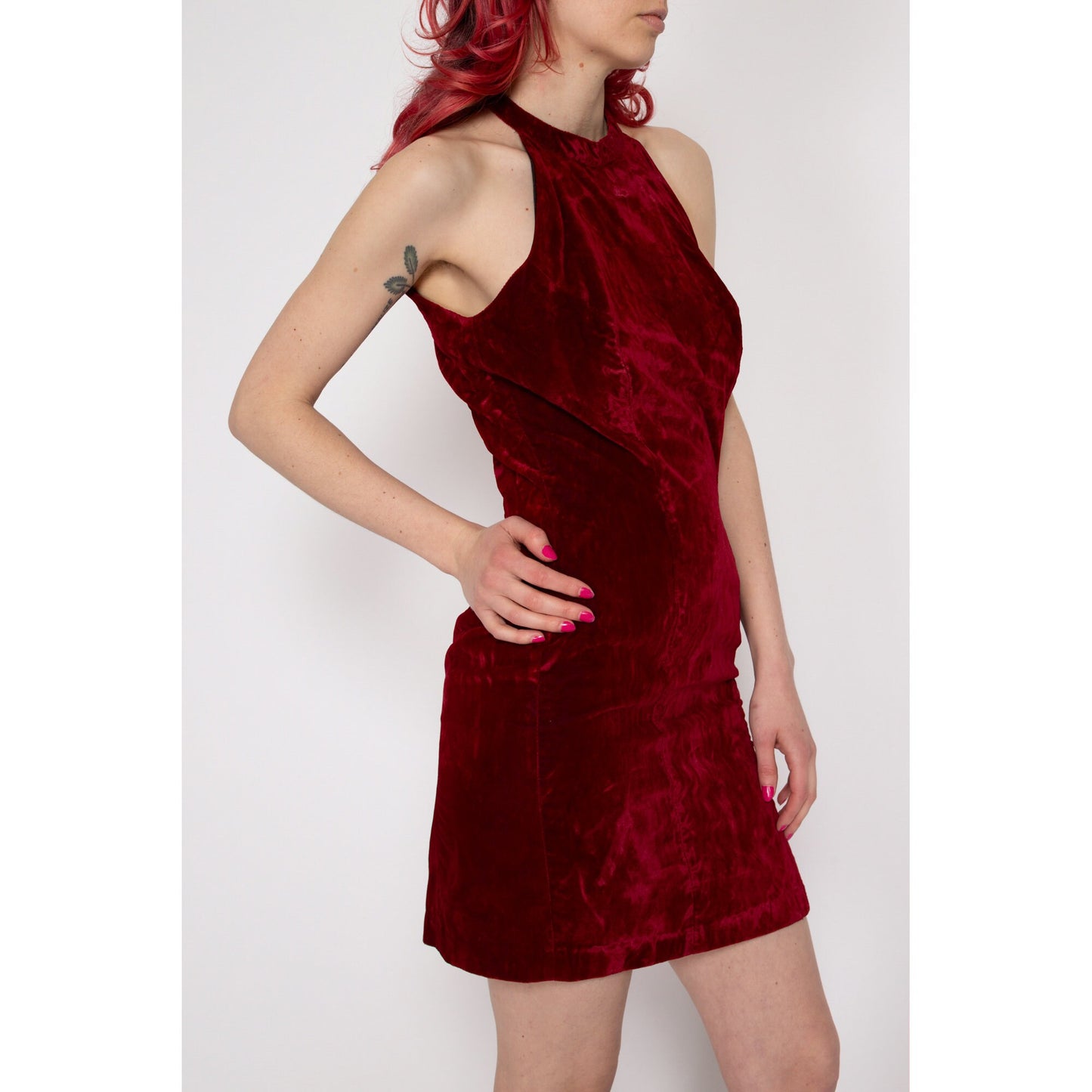 XS 90s Wine Red Velvet Racerback Mini Dress | Vintage Sleeveless A Line Party Dress