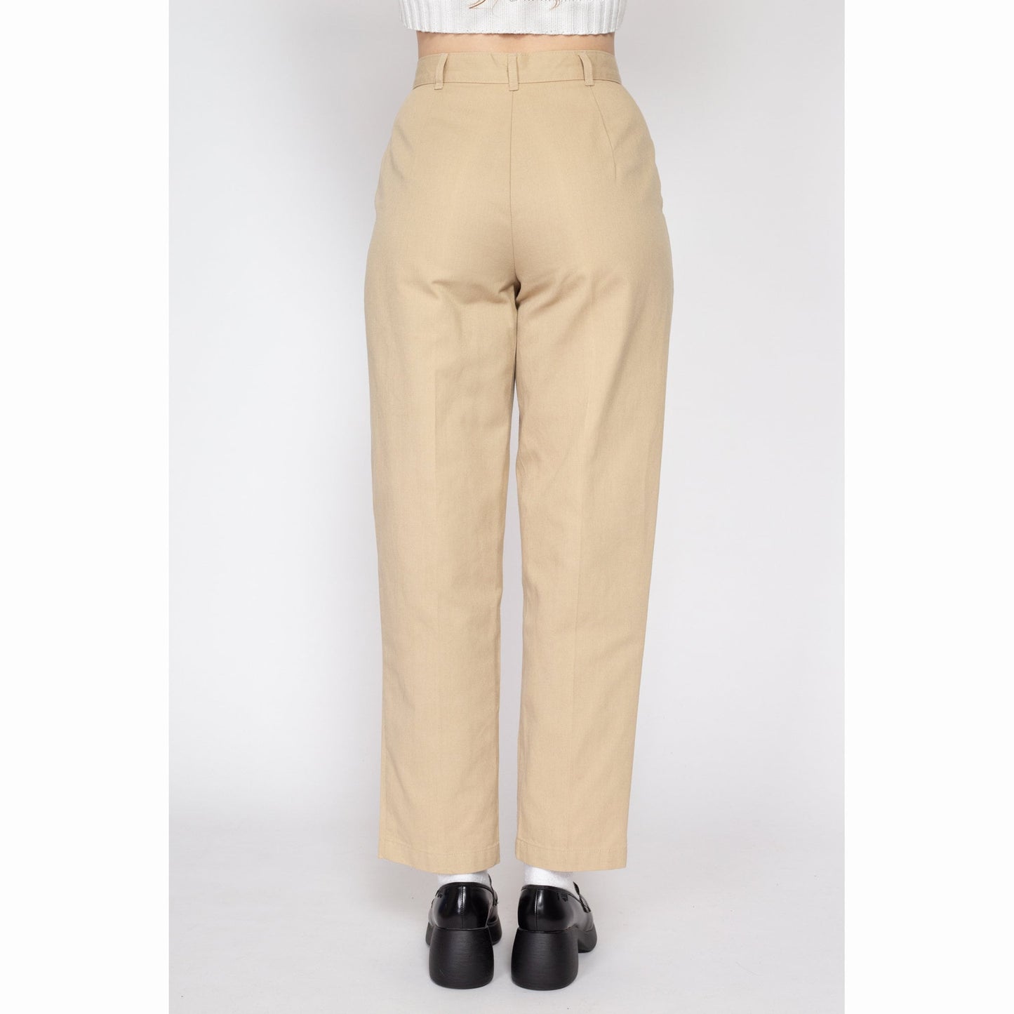 Small 80s Khaki High Waisted Trousers 27" | Vintage Pleated Tapered Leg Mom Pants