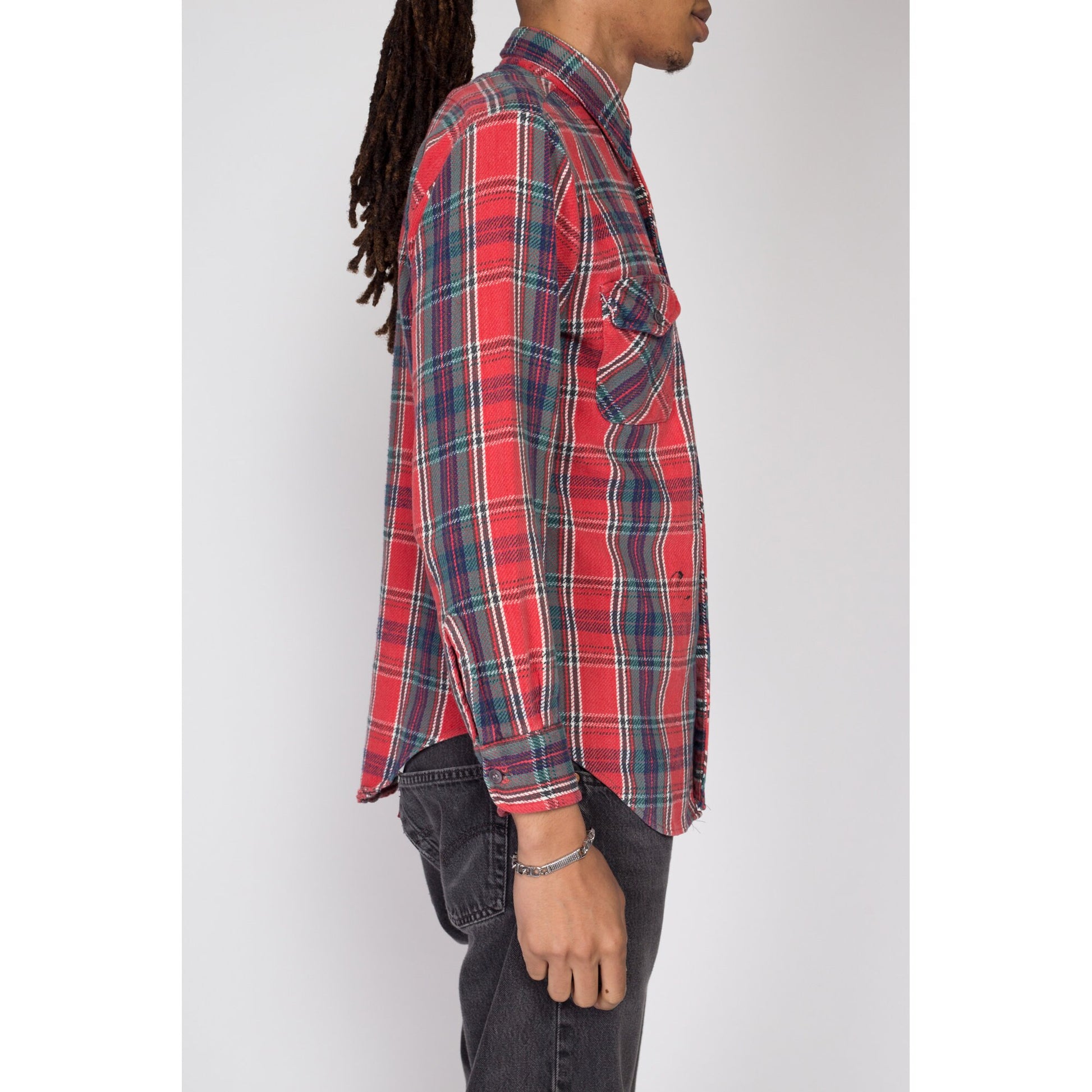 Medium 80s Kingsport Red Plaid Flannel Shirt l | Vintage Grunge Button Up Long Sleeve Collared Top
