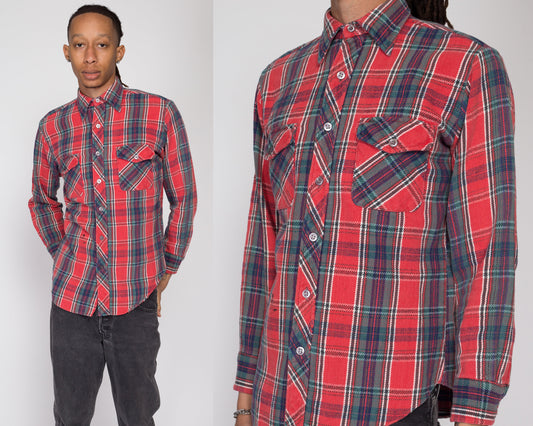 Medium 80s Kingsport Red Plaid Flannel Shirt l | Vintage Grunge Button Up Long Sleeve Collared Top