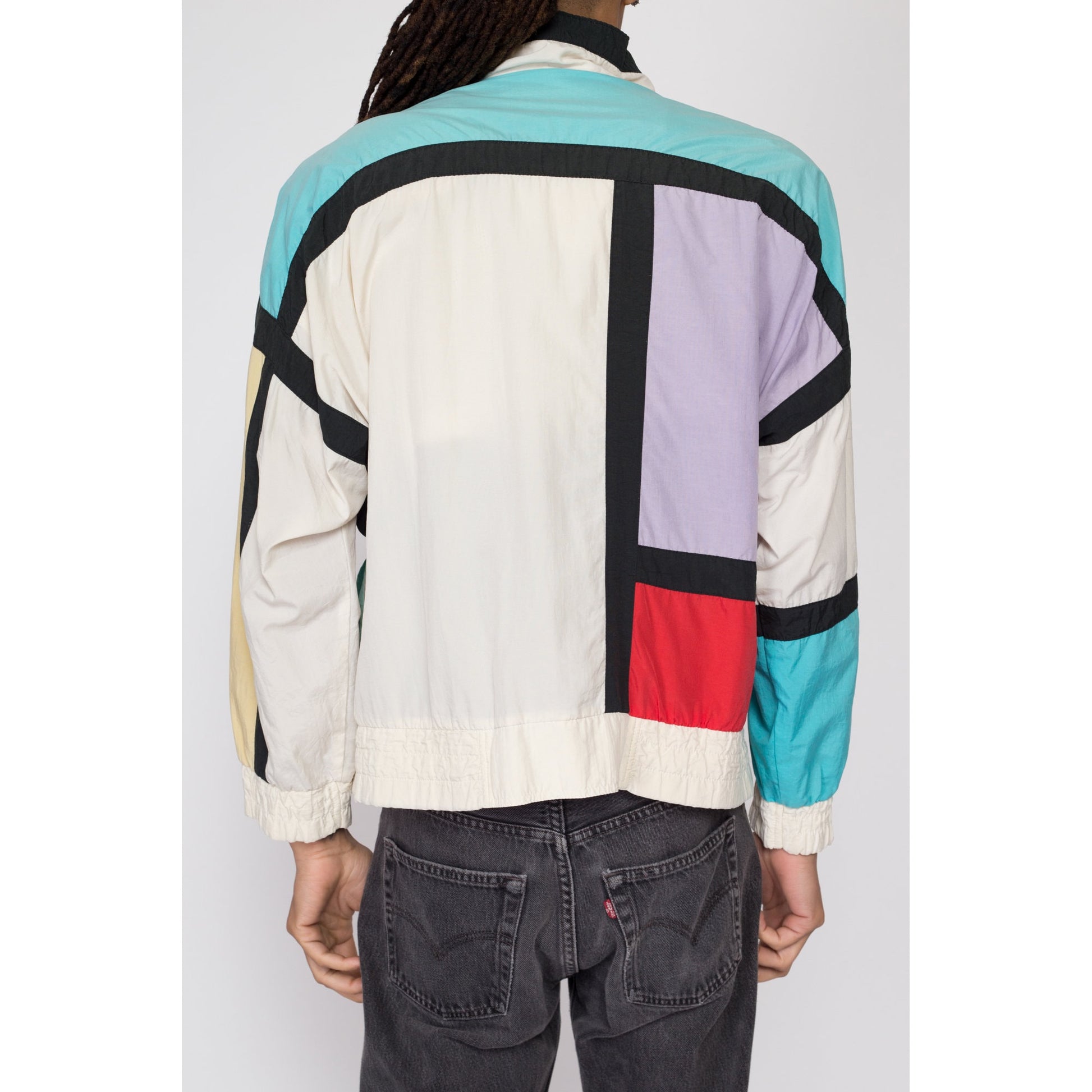 Medium 80s Mondrian Color Block Windbreaker | Retro Vintage Colorful Zip Up Jacket