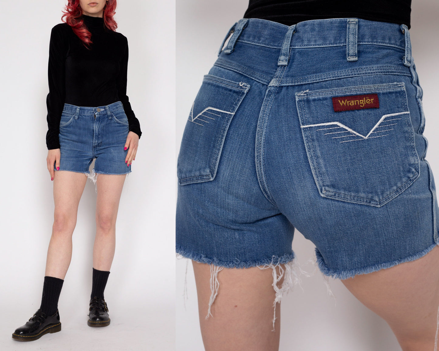 XS 70s Wrangler Cutoff Jean Shorts | Vintage Mid Rise Denim Cut Off Shorts