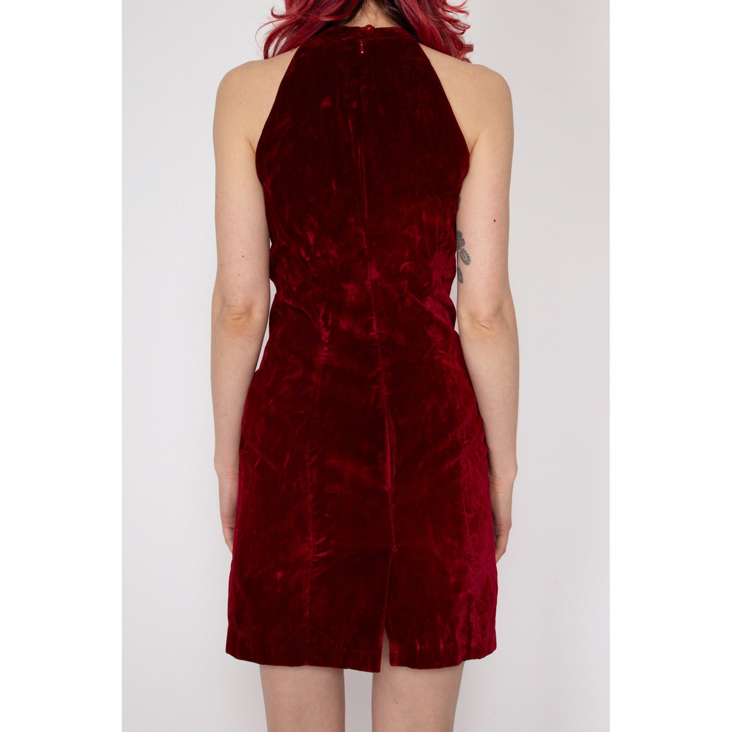 XS 90s Wine Red Velvet Racerback Mini Dress | Vintage Sleeveless A Line Party Dress