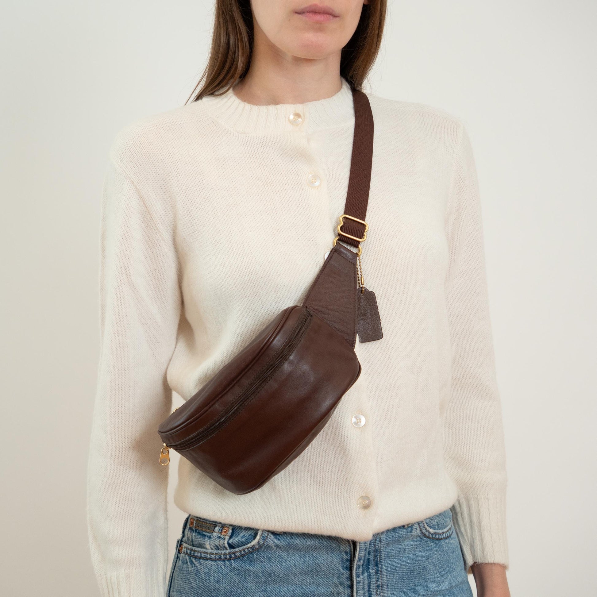 Vintage 90s Coach Brown Leather Canteen Waist Pouch #0515