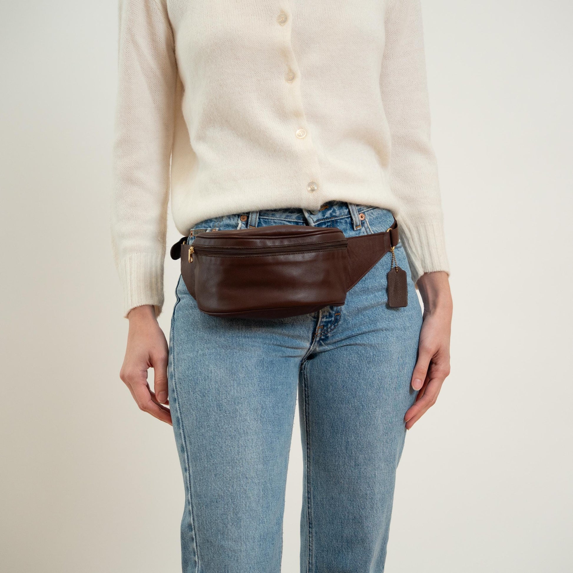 Vintage 90s Coach Brown Leather Canteen Waist Pouch #0515