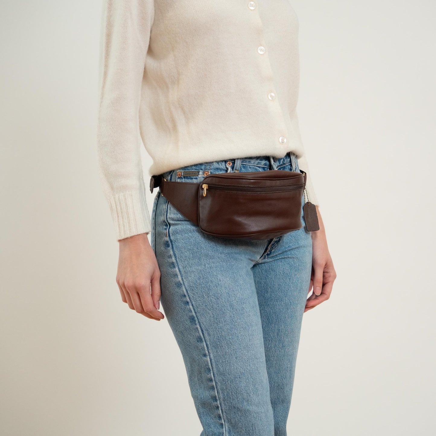 Vintage 90s Coach Brown Leather Canteen Waist Pouch #0515