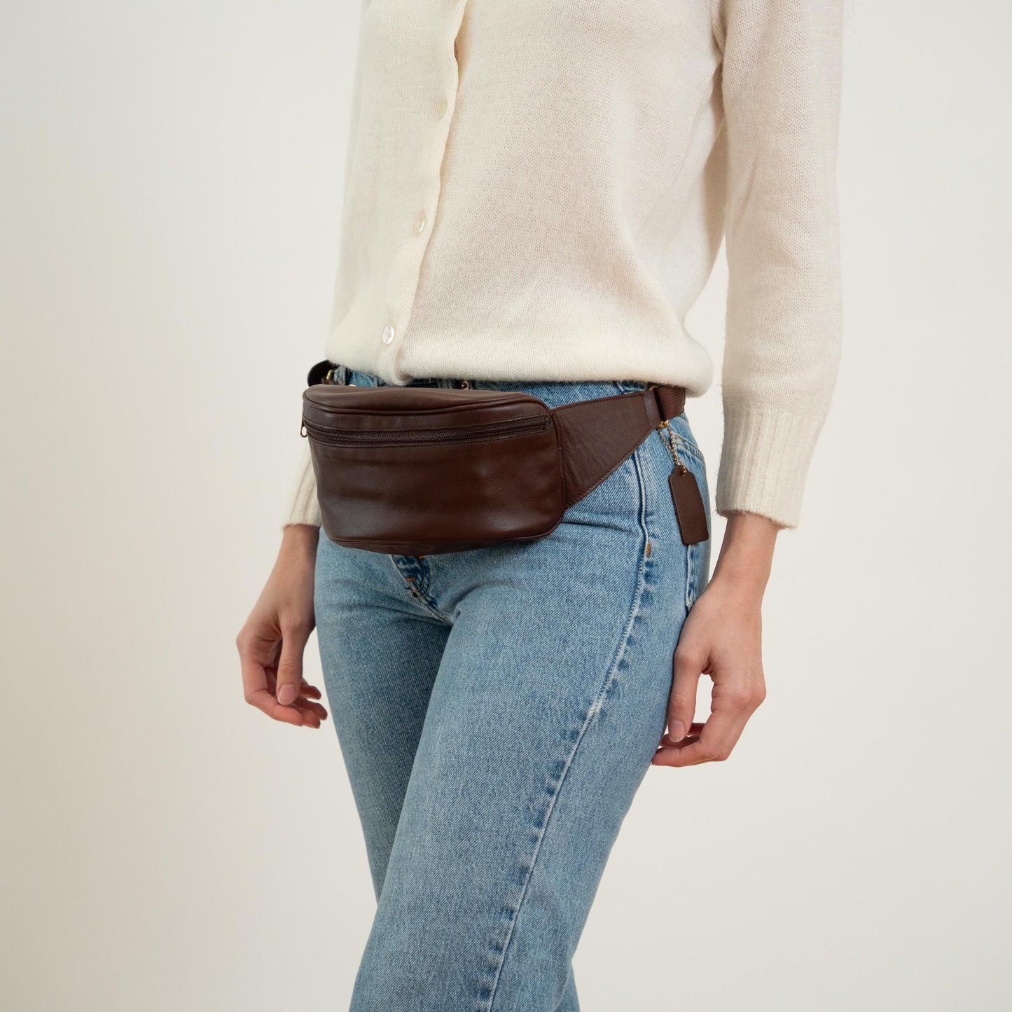 Vintage 90s Coach Brown Leather Canteen Waist Pouch #0515
