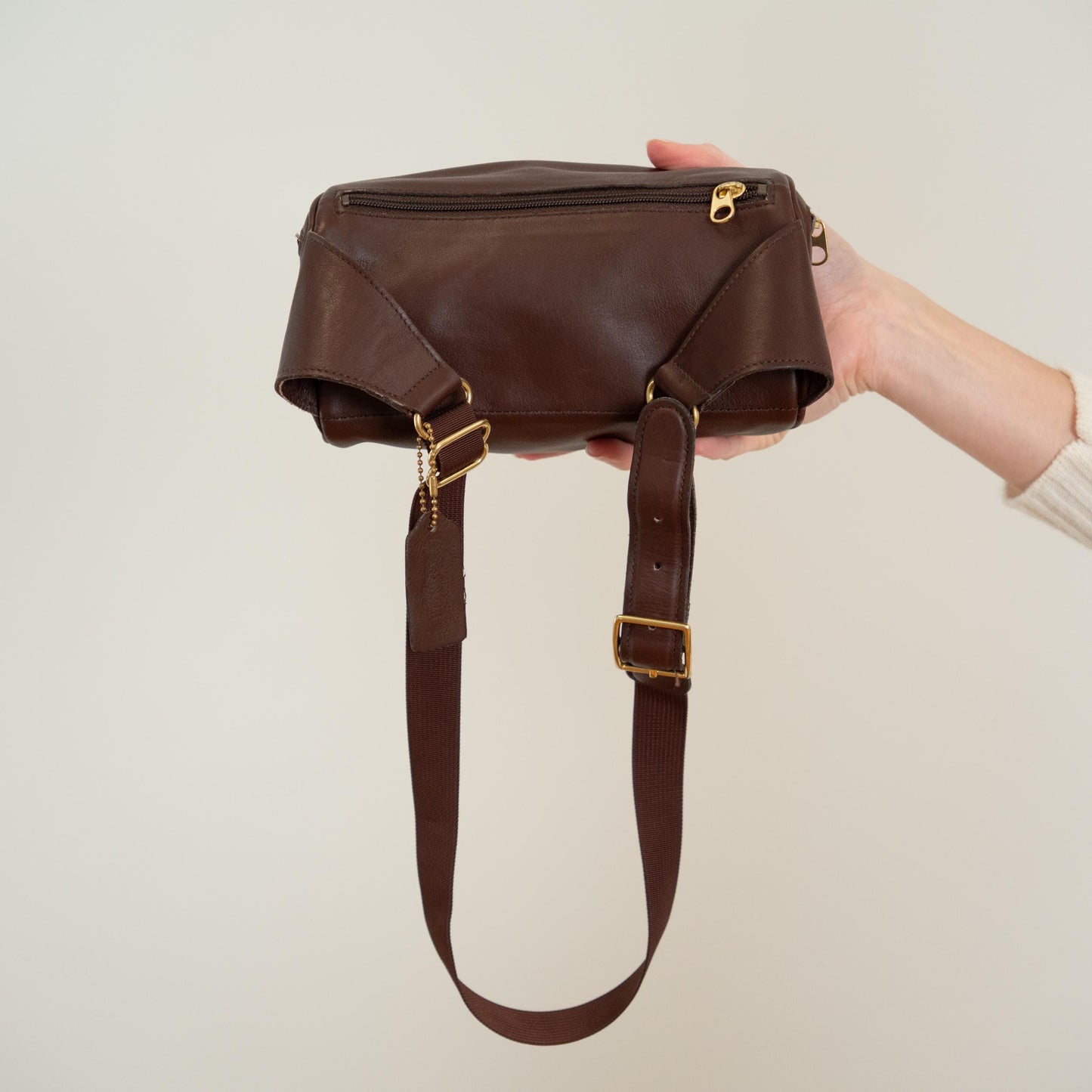 Vintage 90s Coach Brown Leather Canteen Waist Pouch #0515