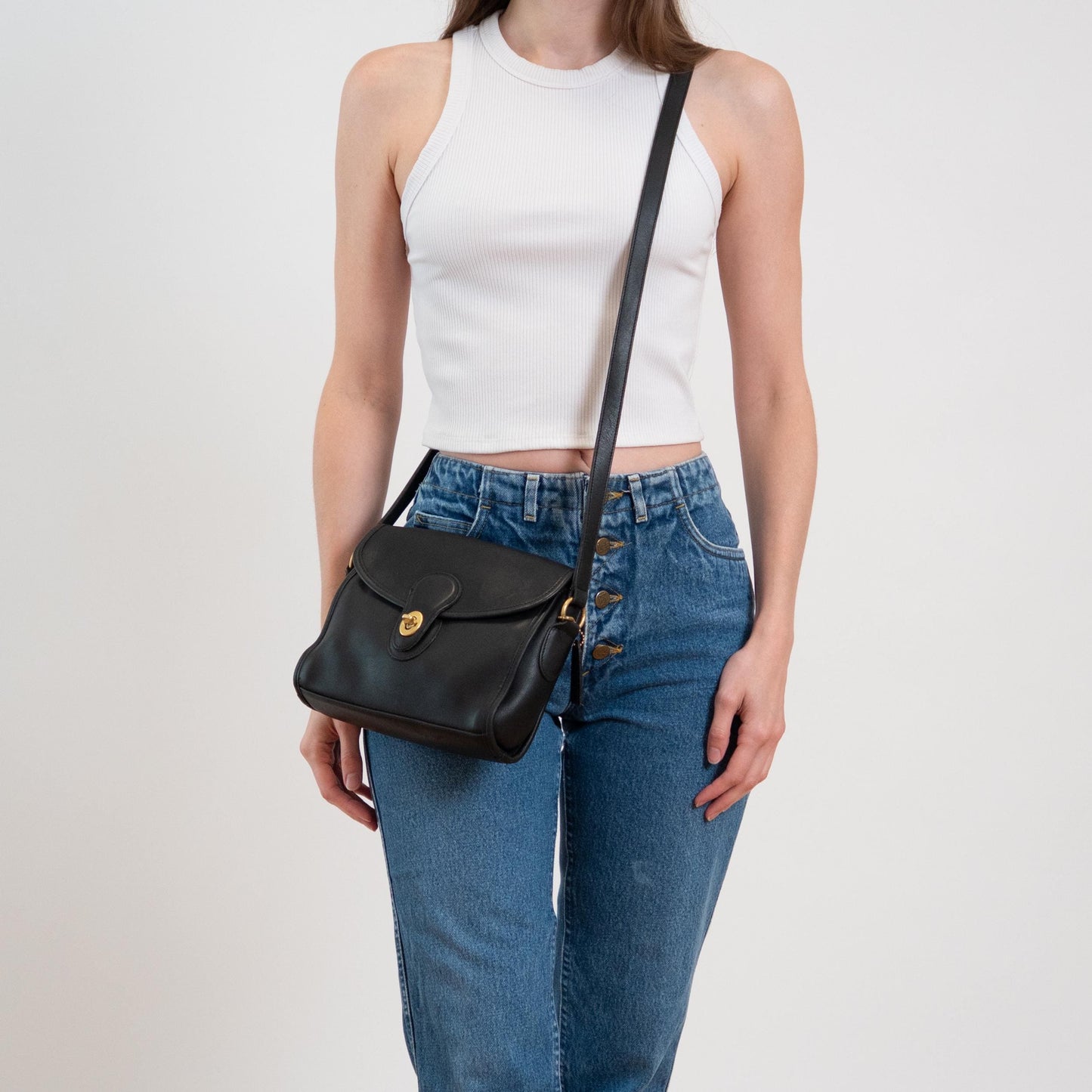 Vintage 90s Coach Devon Black Leather Crossbody Bag #9908 | Designer Shoulder Bag Purse