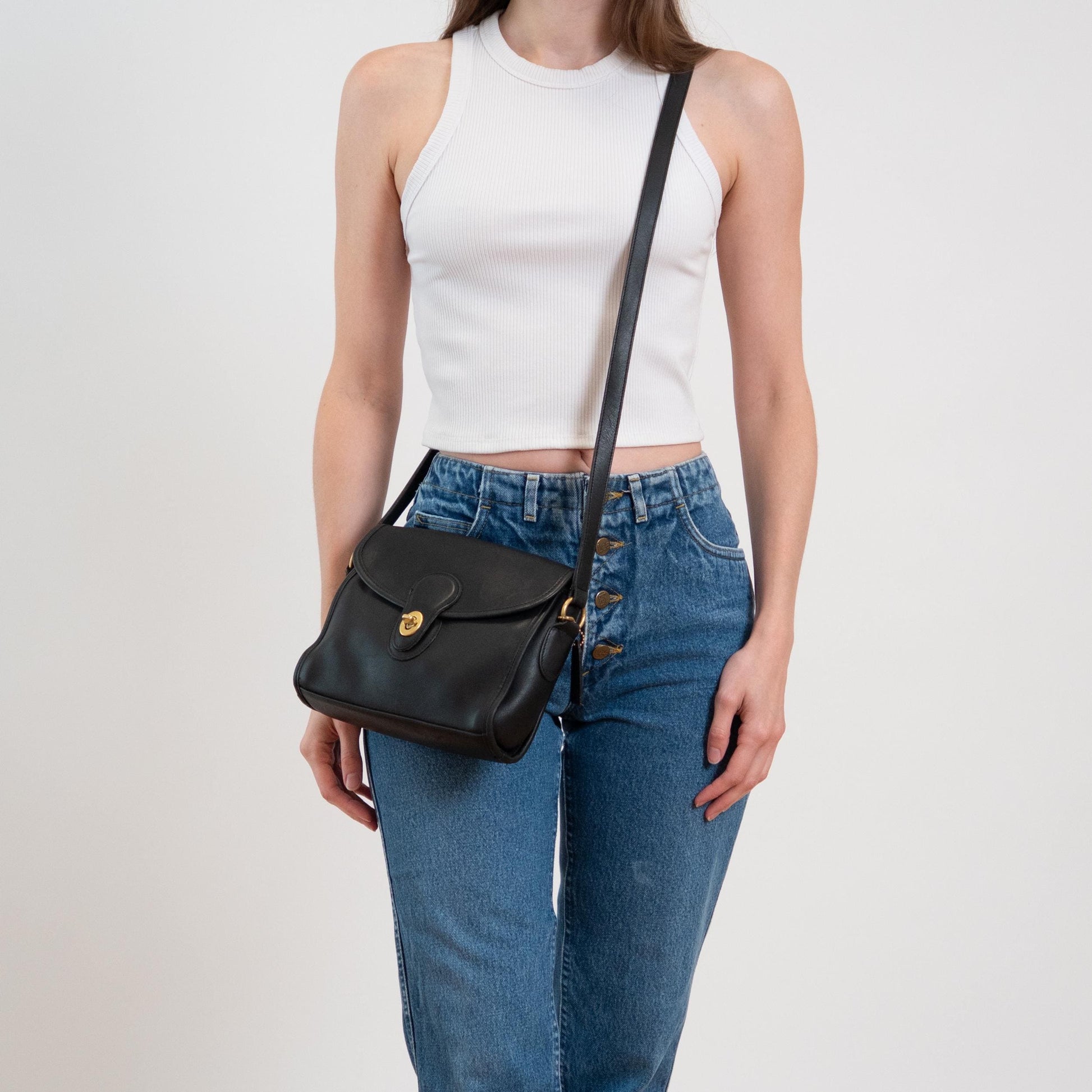 Vintage 90s Coach Devon Black Leather Crossbody Bag #9908 | Designer Shoulder Bag Purse