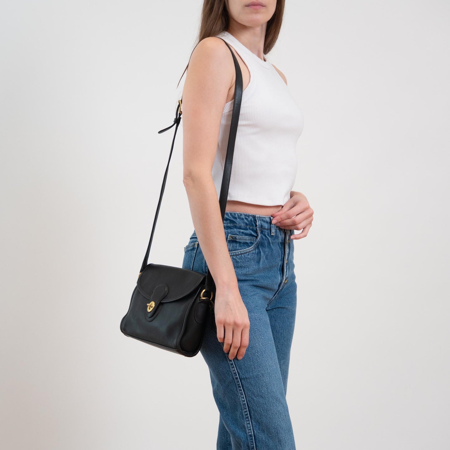 Vintage 90s Coach Devon Black Leather Crossbody Bag #9908 | Designer Shoulder Bag Purse