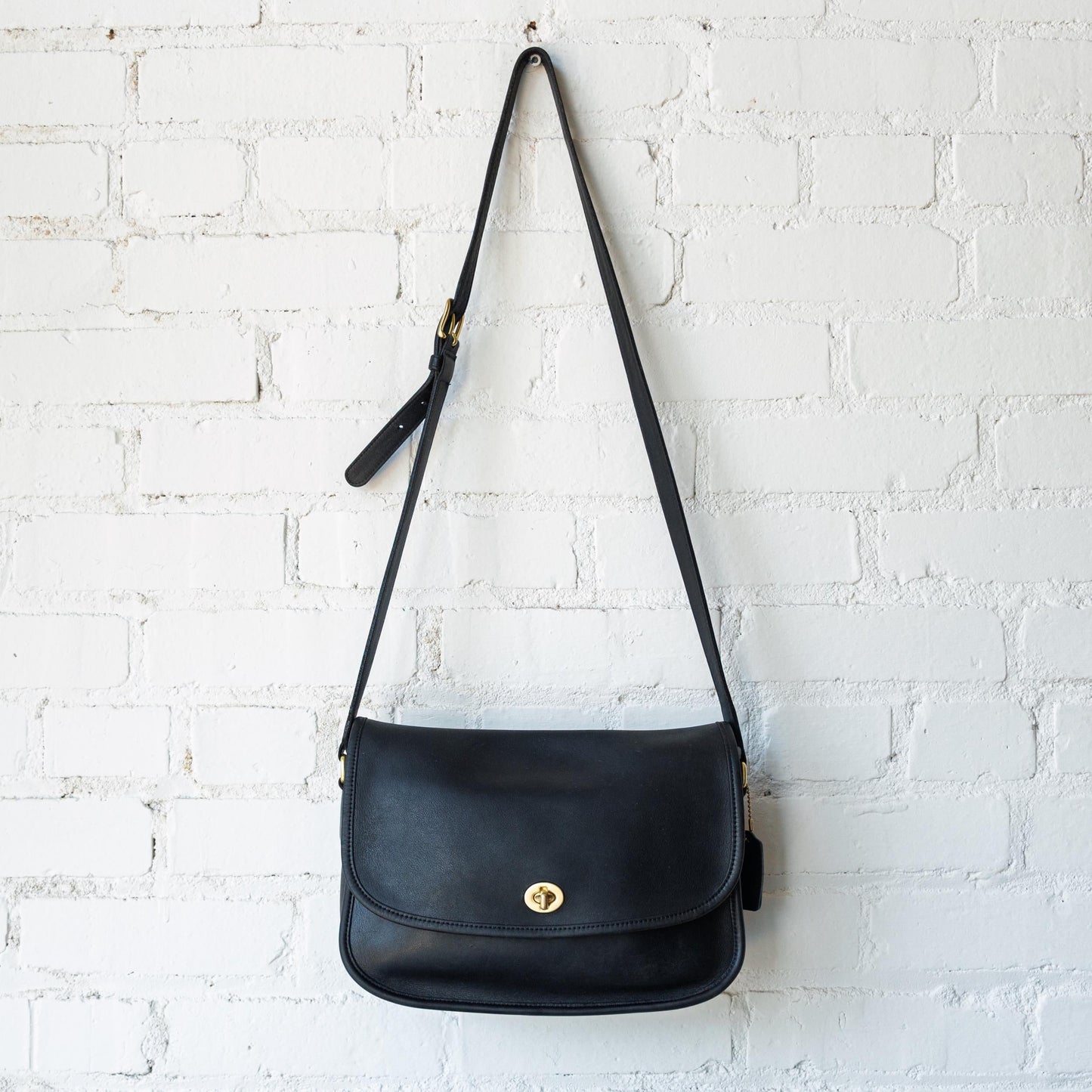 Vintage 90s Coach Black Leather City Bag #9790 | Designer Crossbody Flap Purse