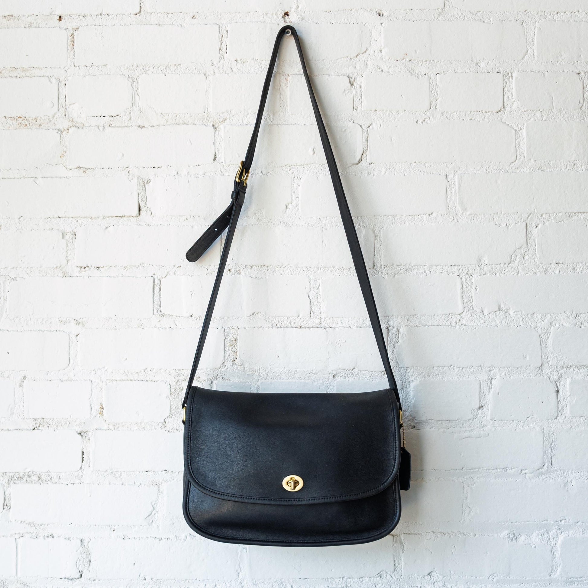 Vintage 90s Coach Black Leather City Bag #9790 | Designer Crossbody Flap Purse