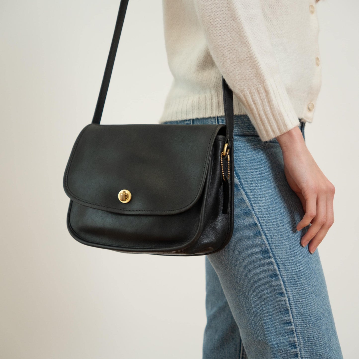 Vintage 90s Coach Black Leather City Bag #9790 | Designer Crossbody Flap Purse