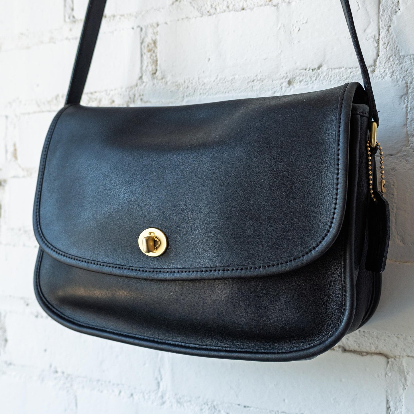 Vintage 90s Coach Black Leather City Bag #9790 | Designer Crossbody Flap Purse