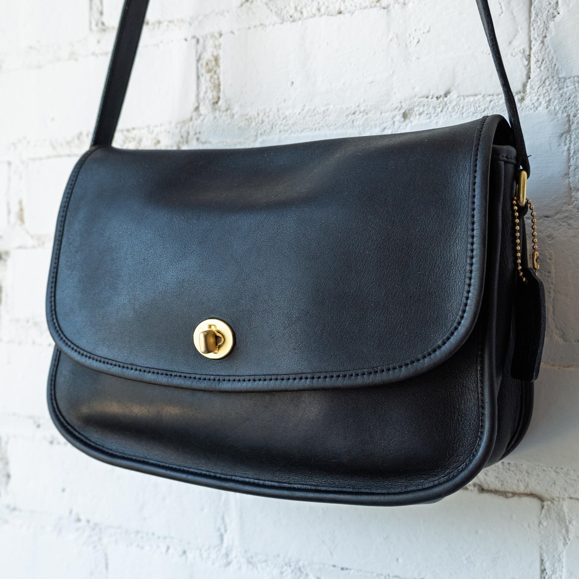 Vintage 90s Coach Black Leather City Bag #9790 | Designer Crossbody Flap Purse