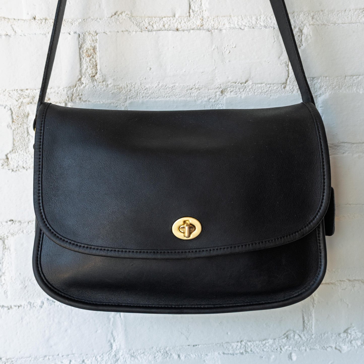 Vintage 90s Coach Black Leather City Bag #9790 | Designer Crossbody Flap Purse